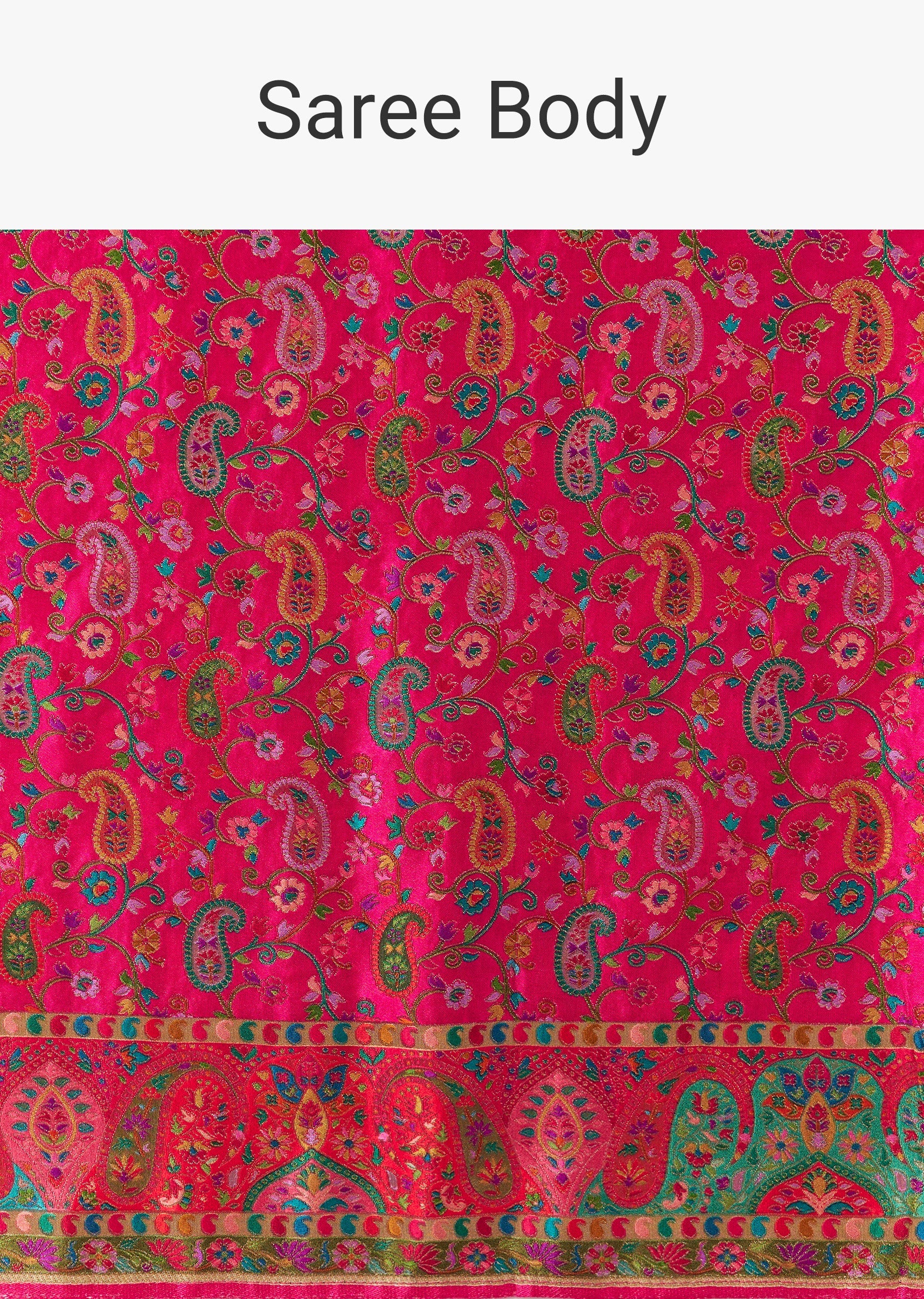 Rani Pink Satin Woven Saree With Multicolor Woven Motifs - Image 9