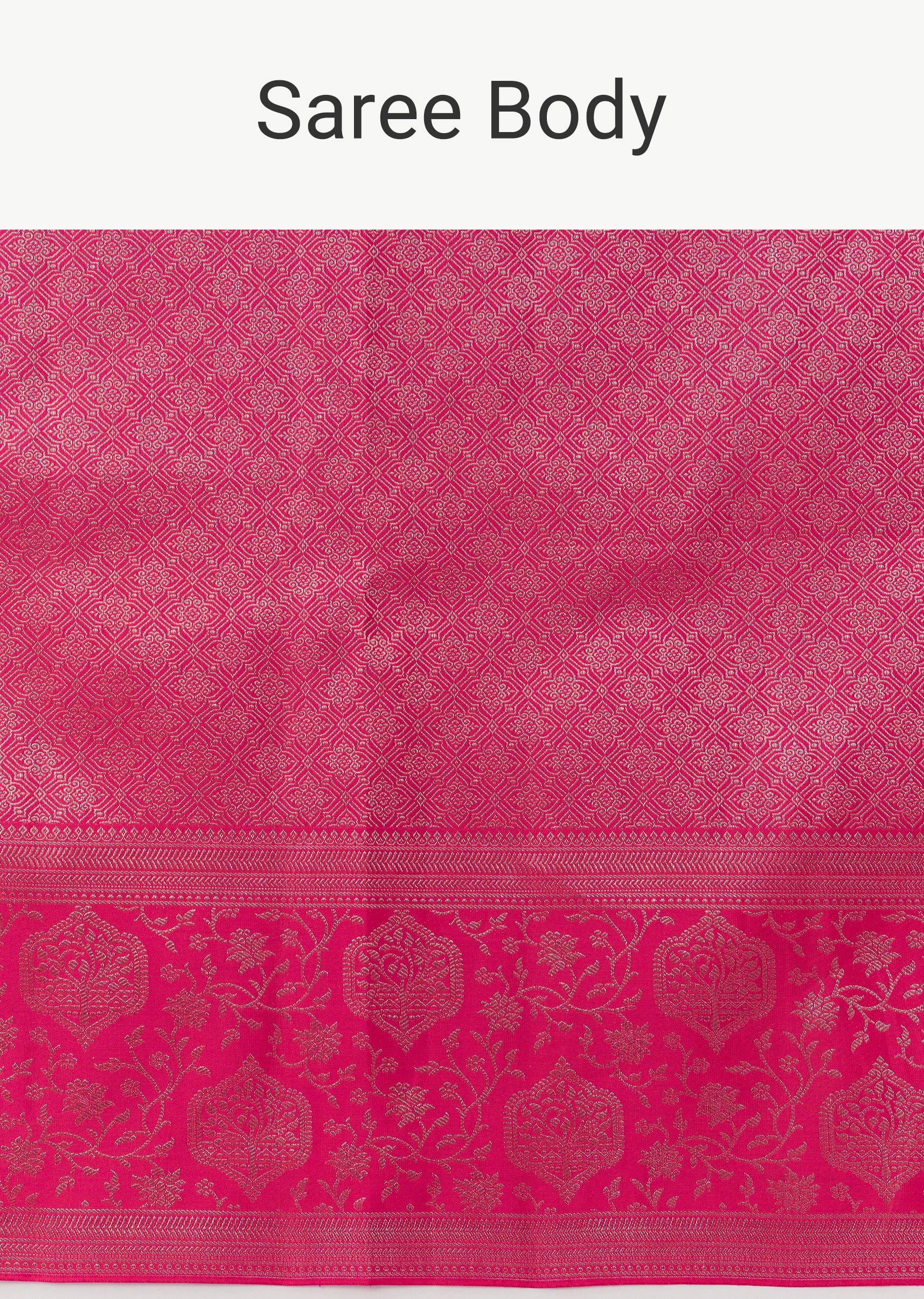Rani Pink Silk Chanderi Zari Woven Saree And Floral Statement Border - Image 7
