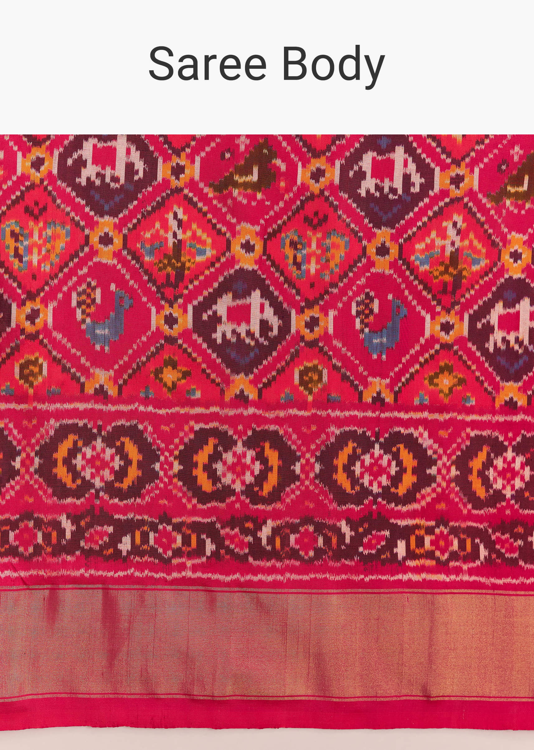 Rani Pink Silk Single Ikkat Handwoven Patola Saree With Geometric Motifs - Image 9