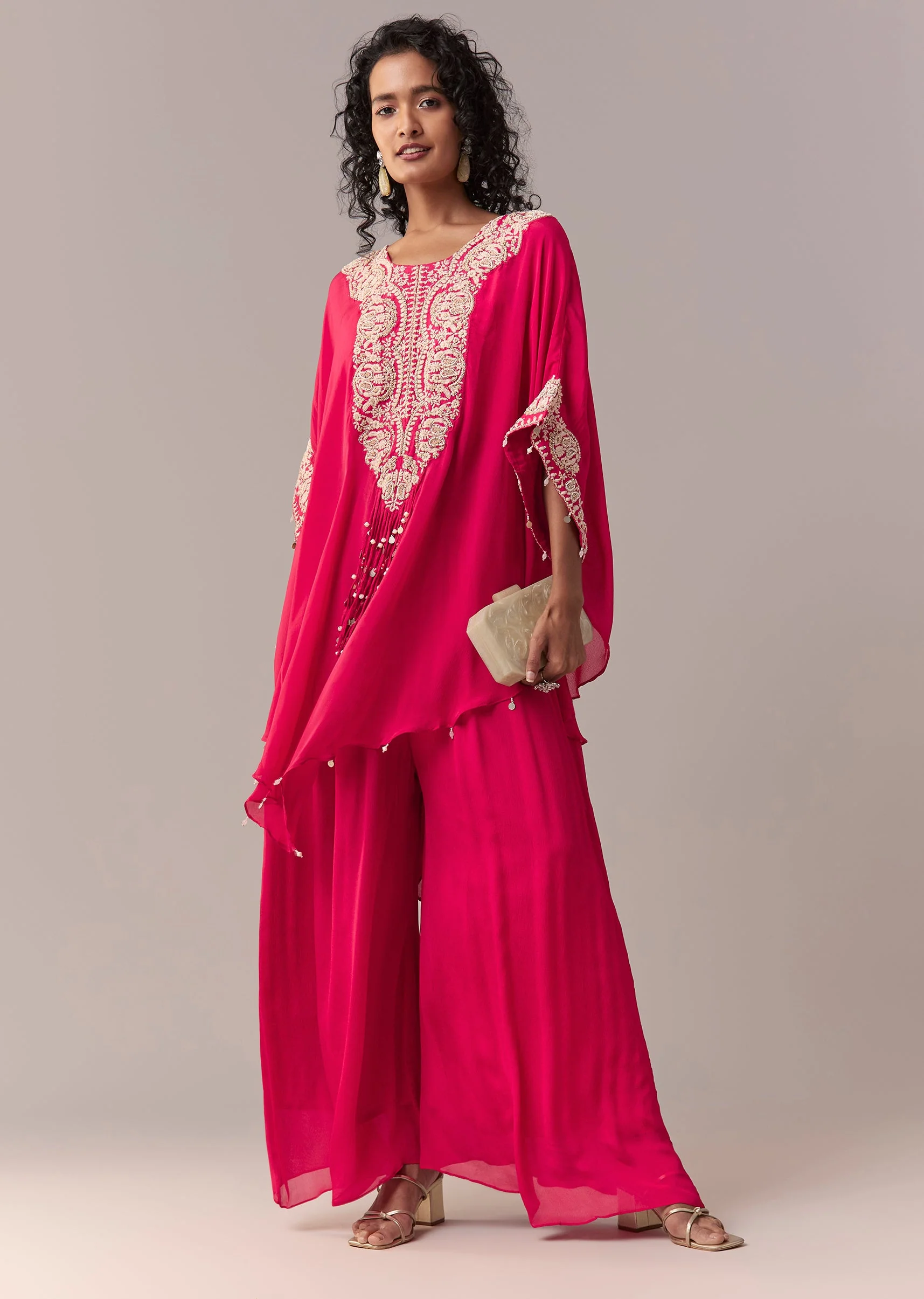 Rani Pink Threadwork Cape Co-ord Set