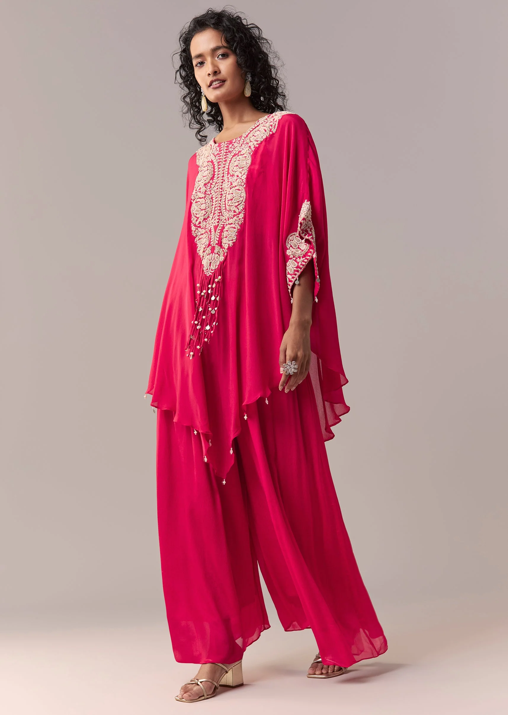 Rani Pink Threadwork Cape Co-ord Set - Image 3