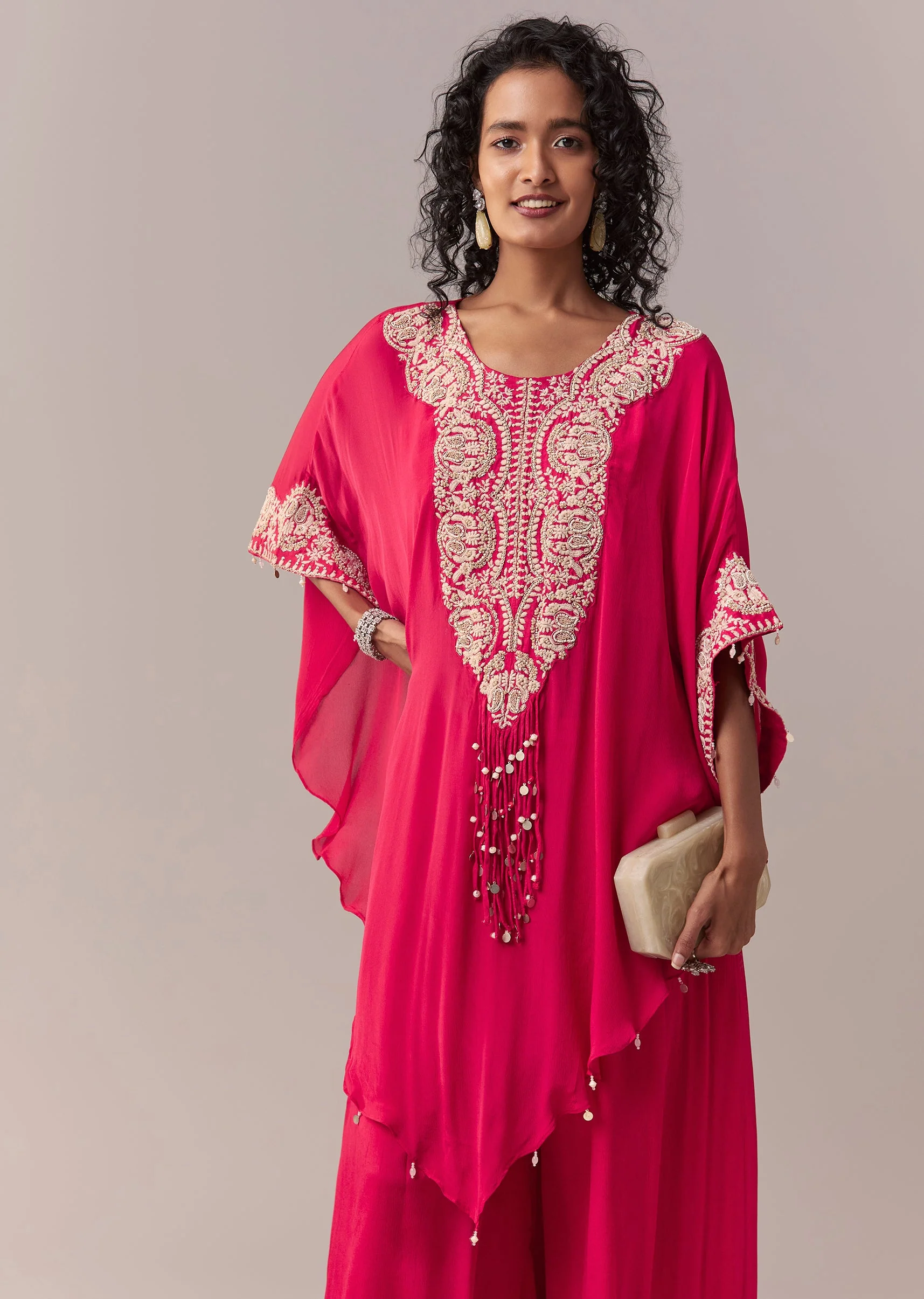 Rani Pink Threadwork Cape Co-ord Set - Image 4