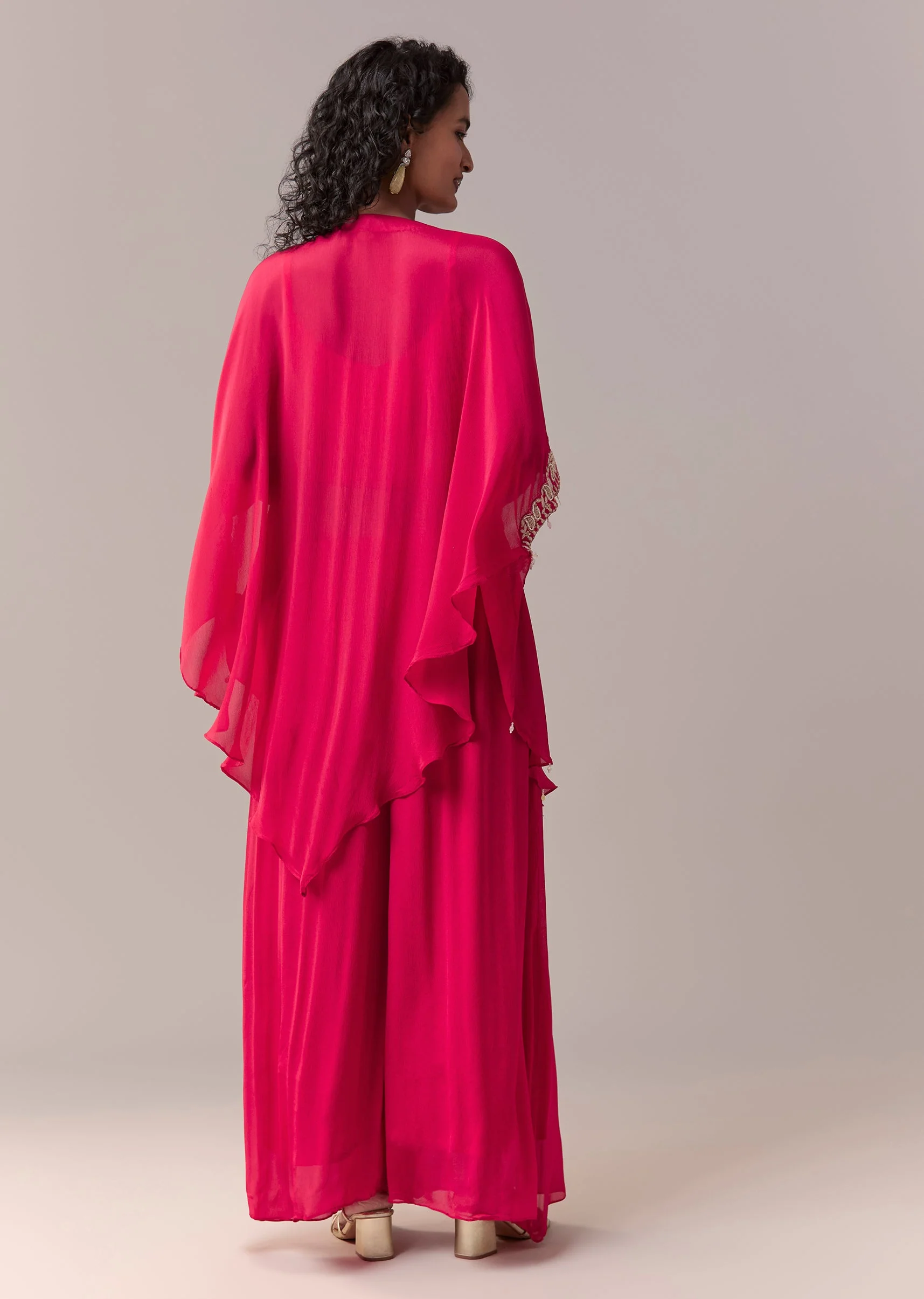 Rani Pink Threadwork Cape Co-ord Set - Image 5