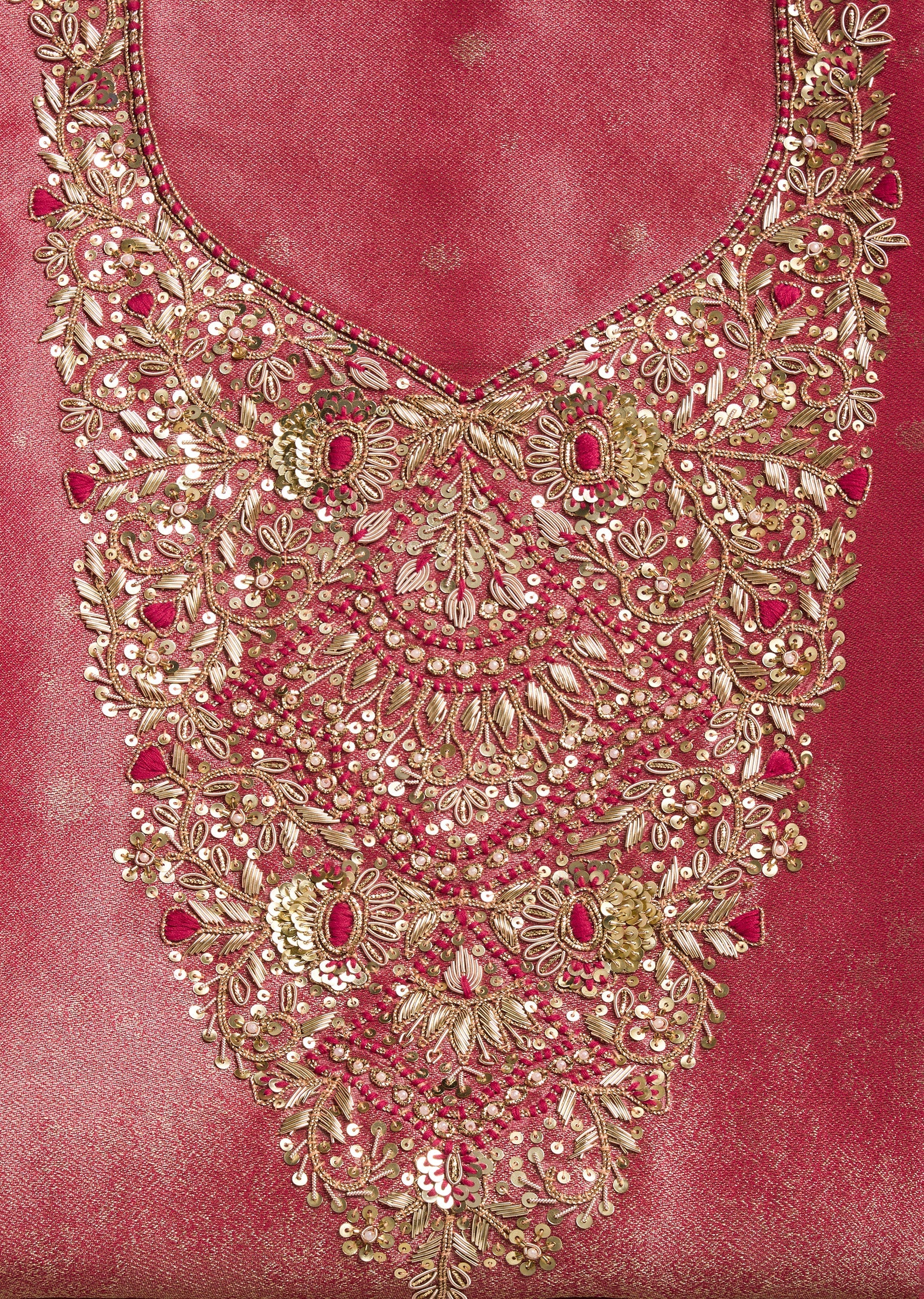 Rani Pink Tissue Unstitched Suit With Dupatta - Image 2