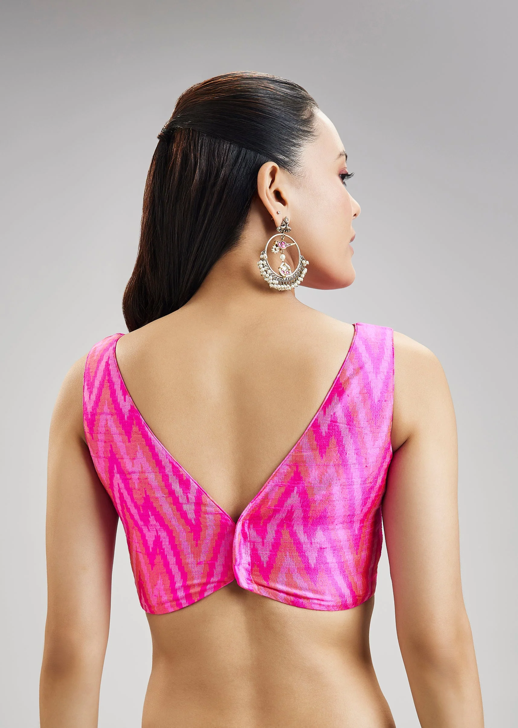 Rani Pink Tussar Silk Ikat Blouse - Image 2
