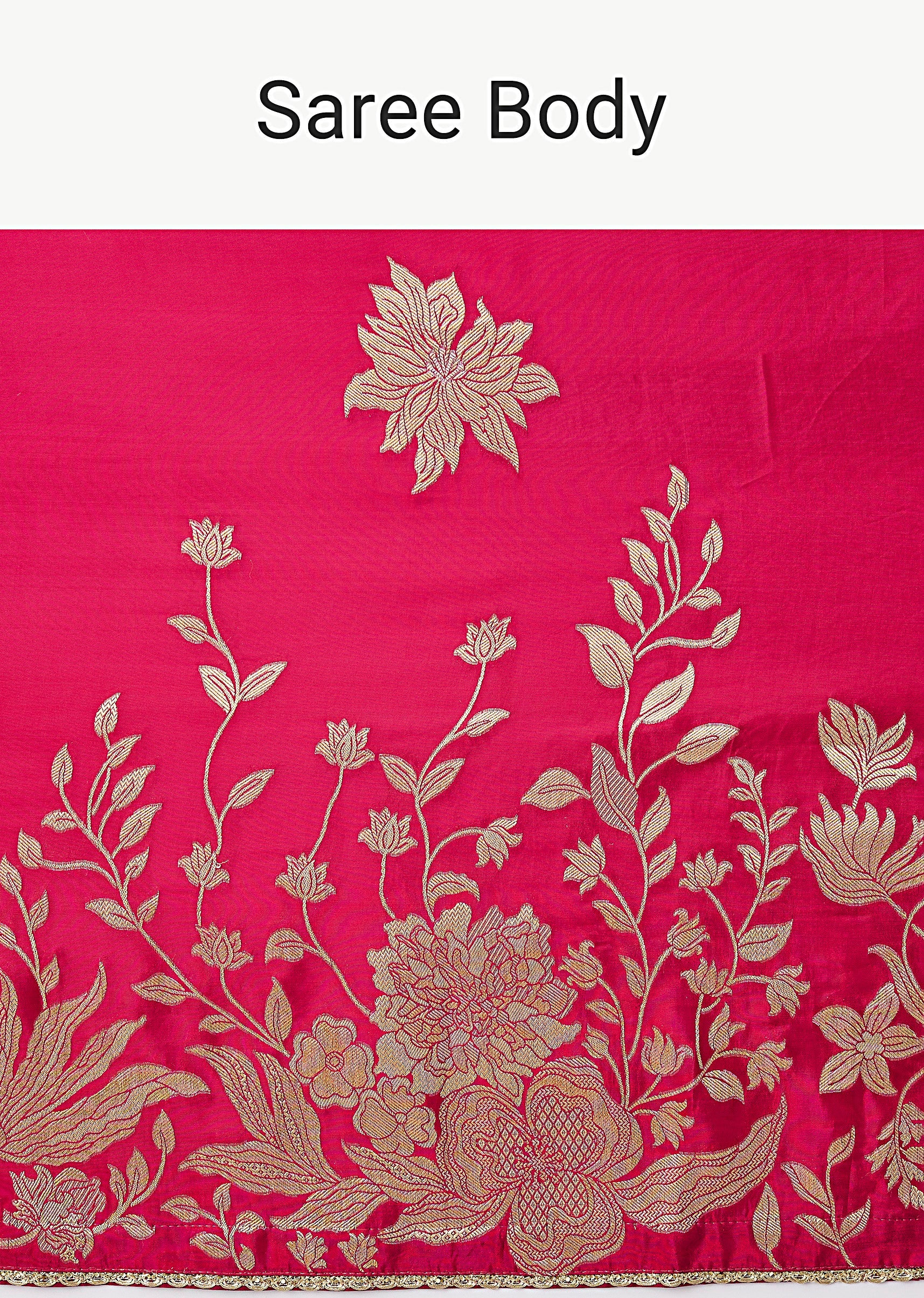 Rani Pink Woven Floral Saree With Unstitched Blouse - Image 9