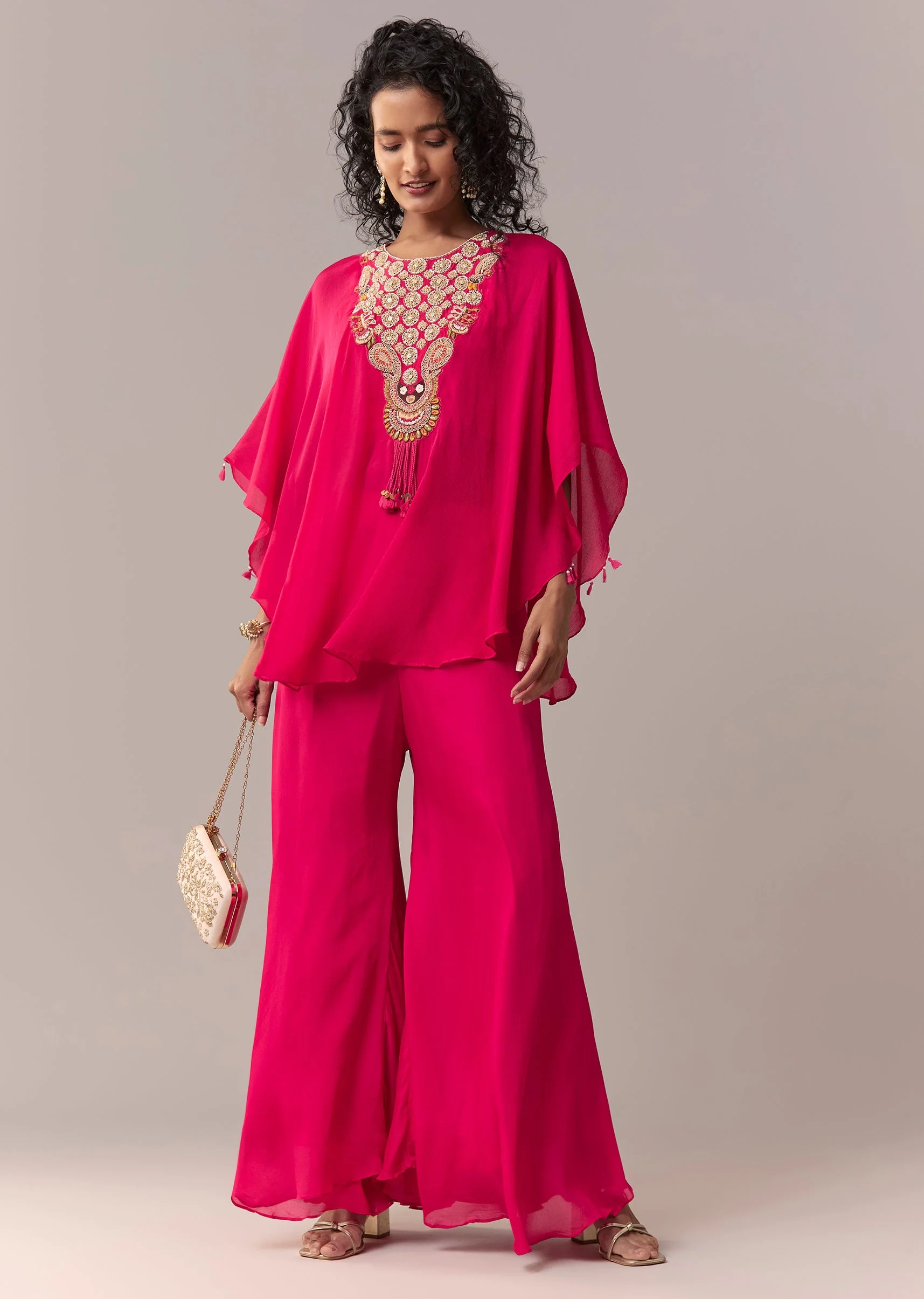Rani Pink Zardosi Cape Co-ord Set - Image 3