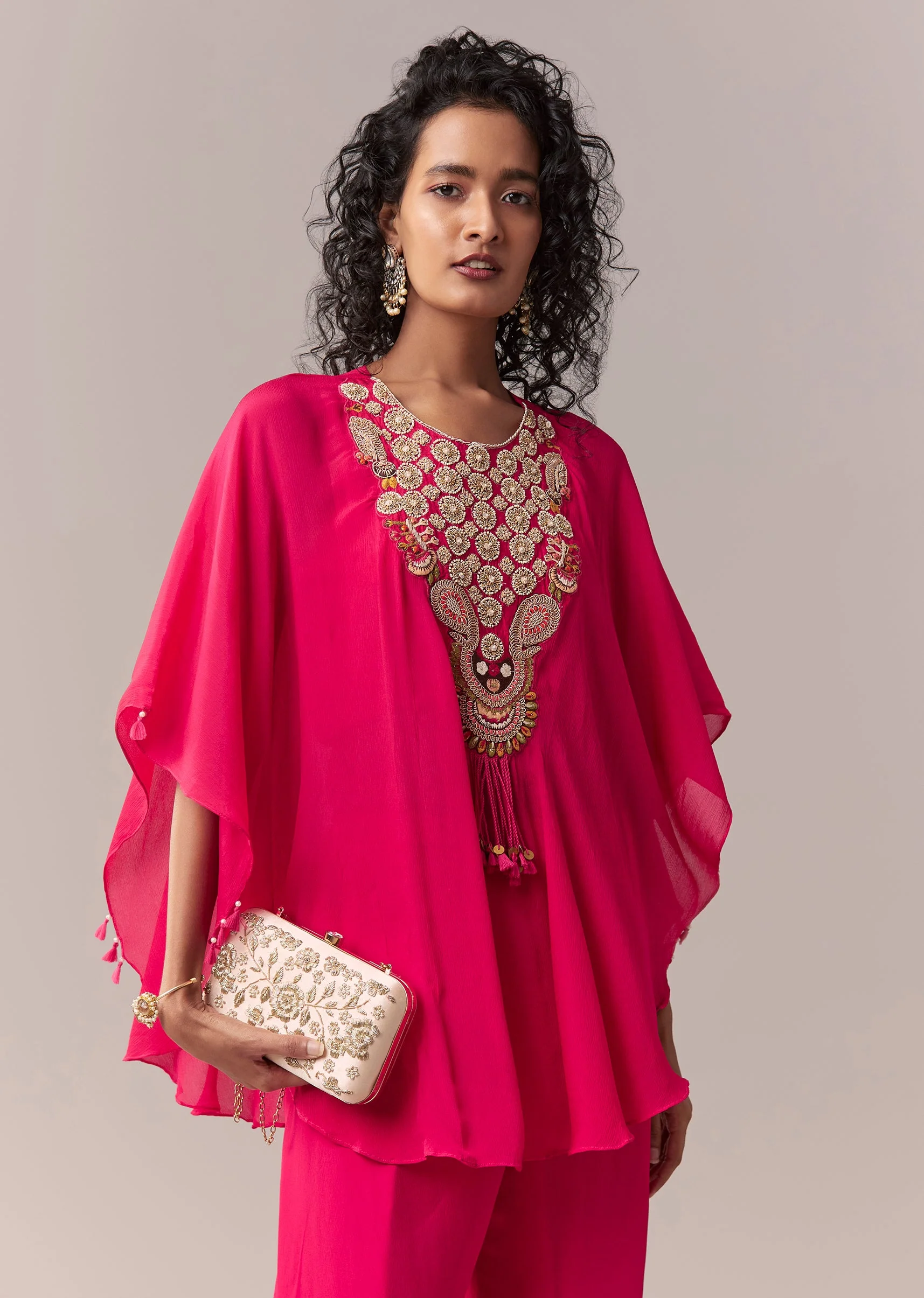 Rani Pink Zardosi Cape Co-ord Set - Image 4