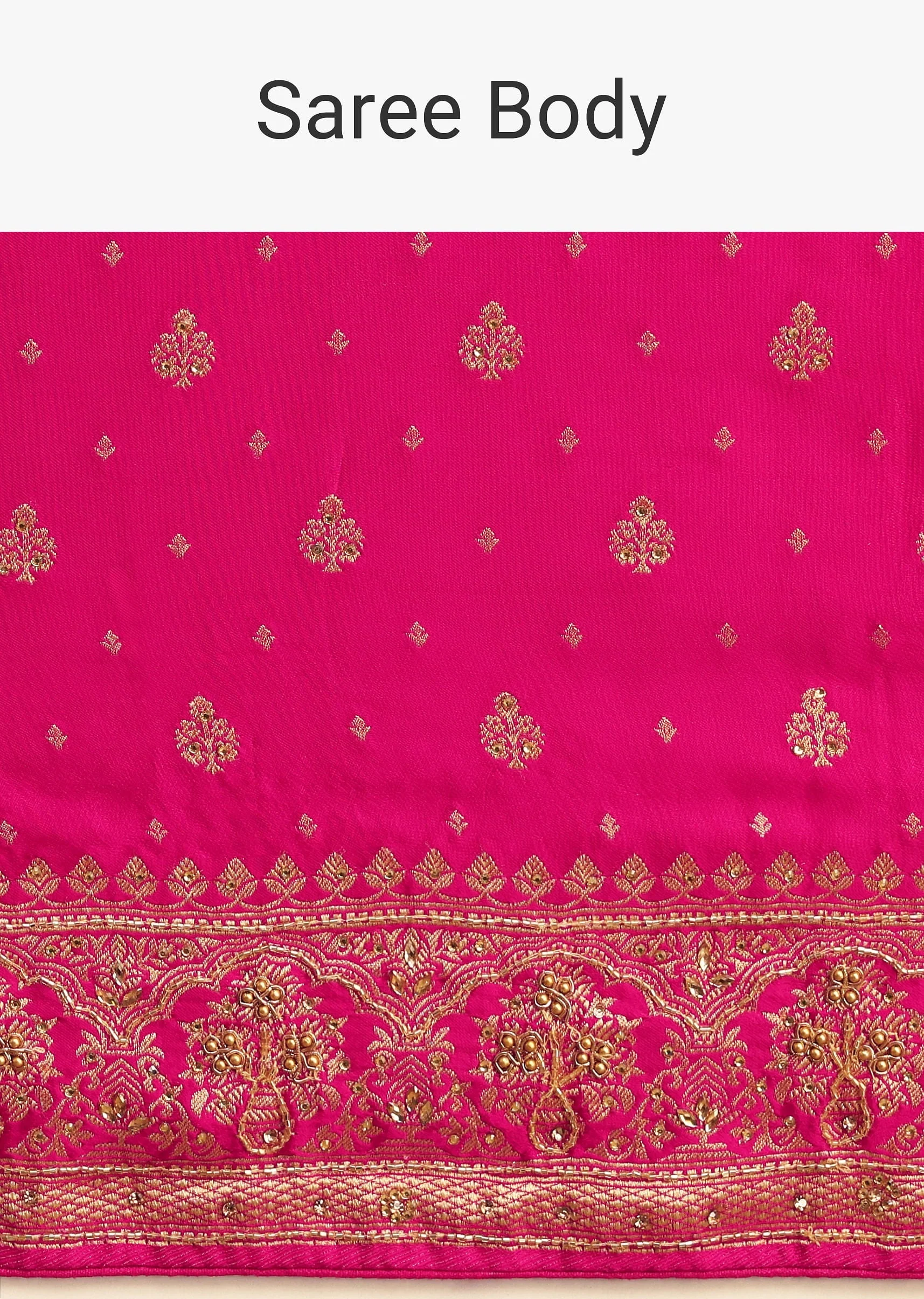 Rani Pink Zardosi Embroidered Saree With Unstitched Blouse - Image 10