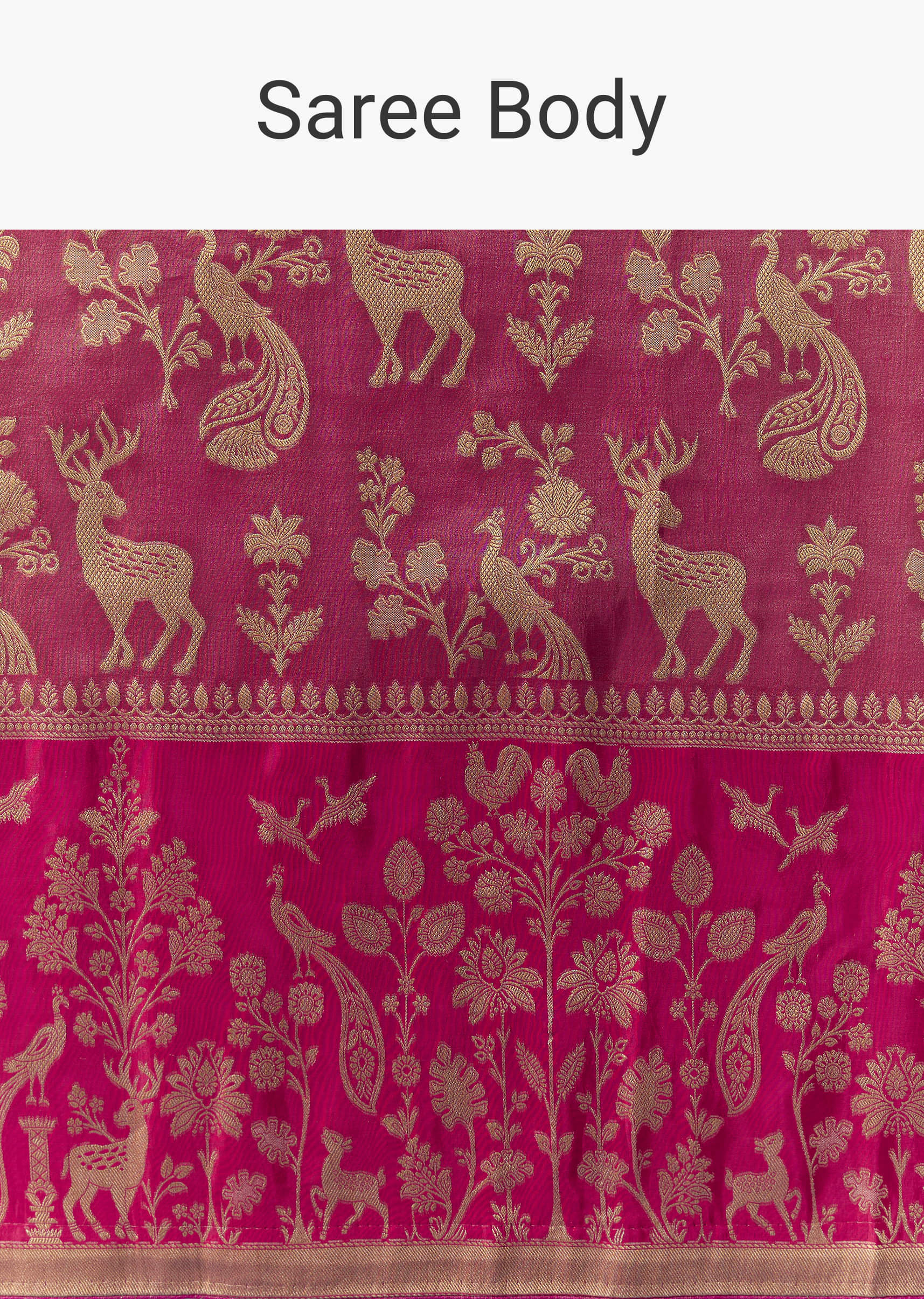 Rani Pink Zari Weave Saree with Brocade Blouse Fabric - Image 9