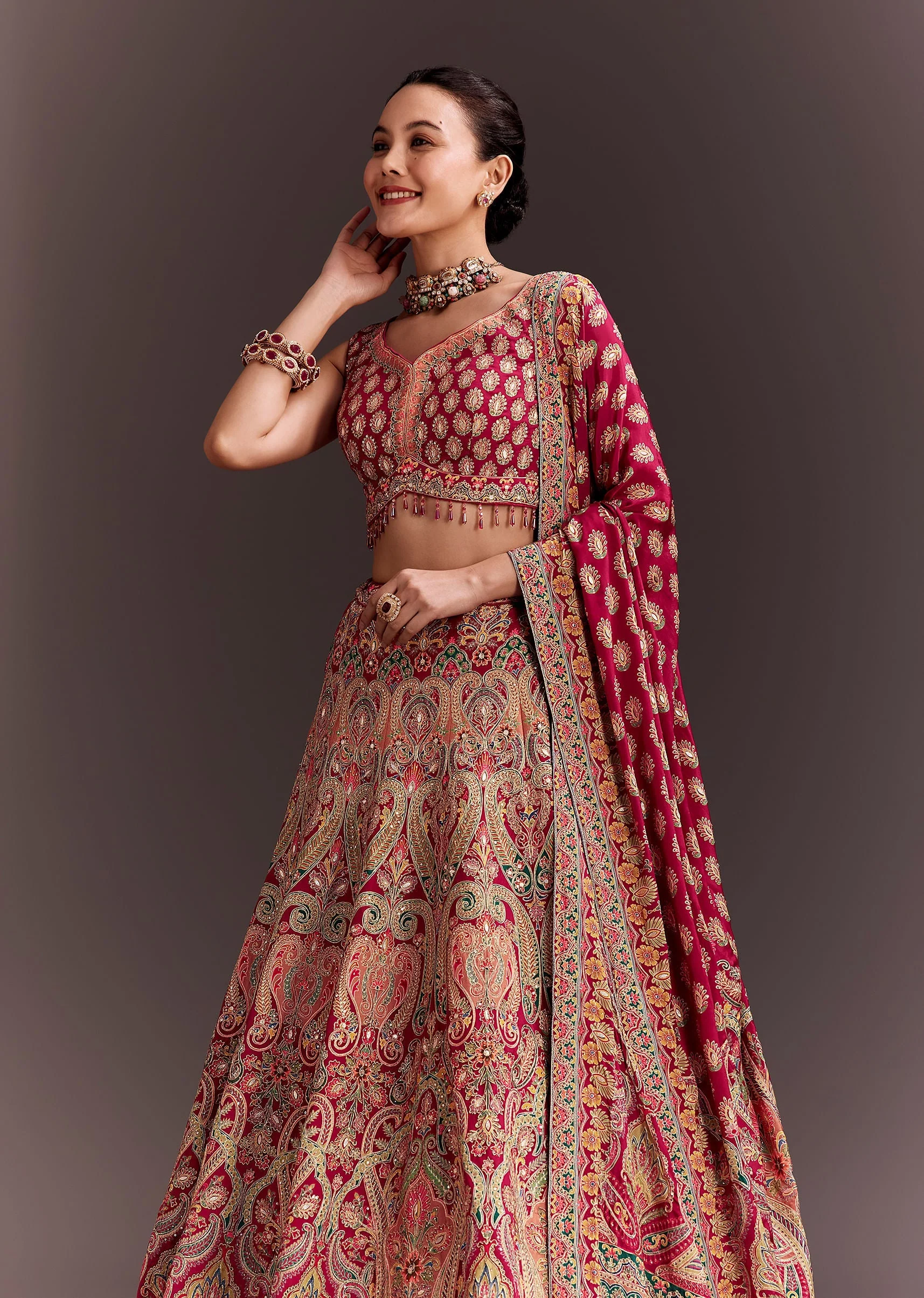 Rani Pink Zari Work Lehenga Set - Image 2