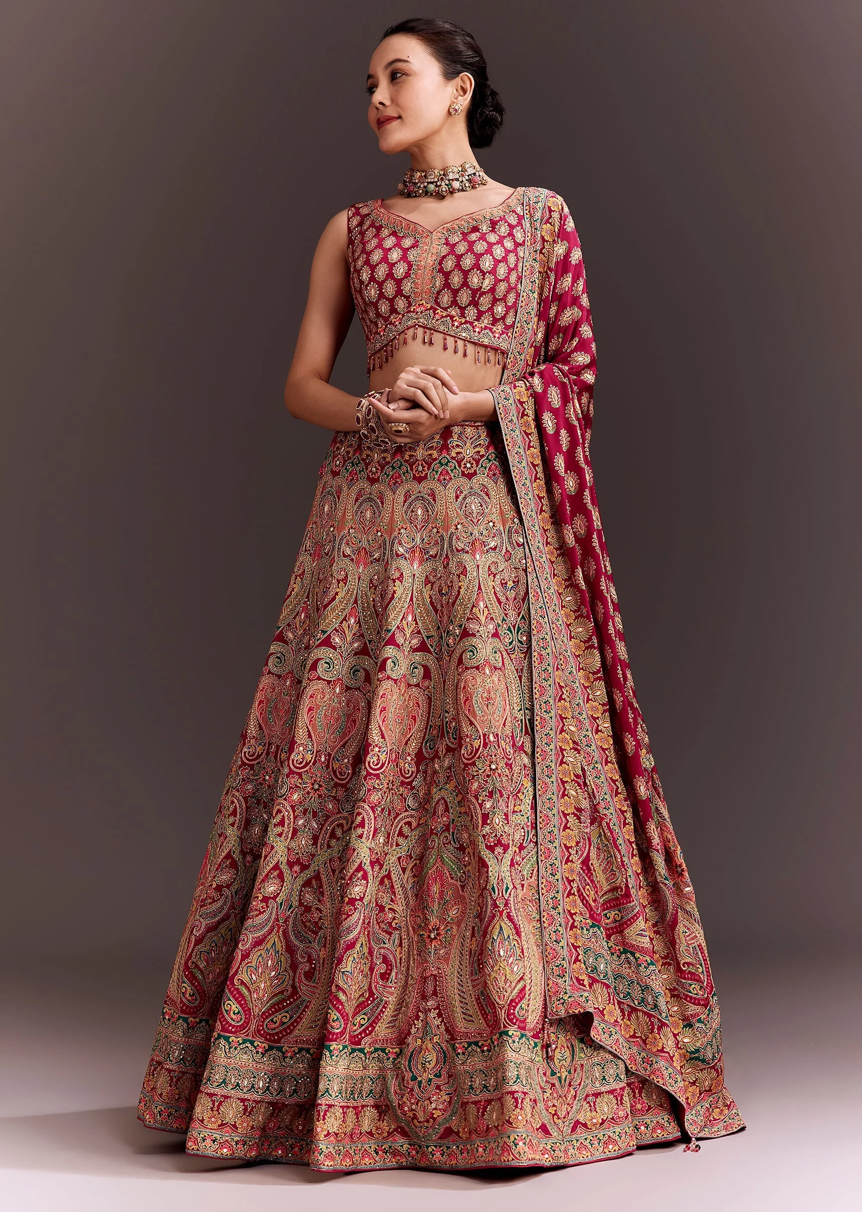 Rani Pink Zari Work Lehenga Set - Image 3
