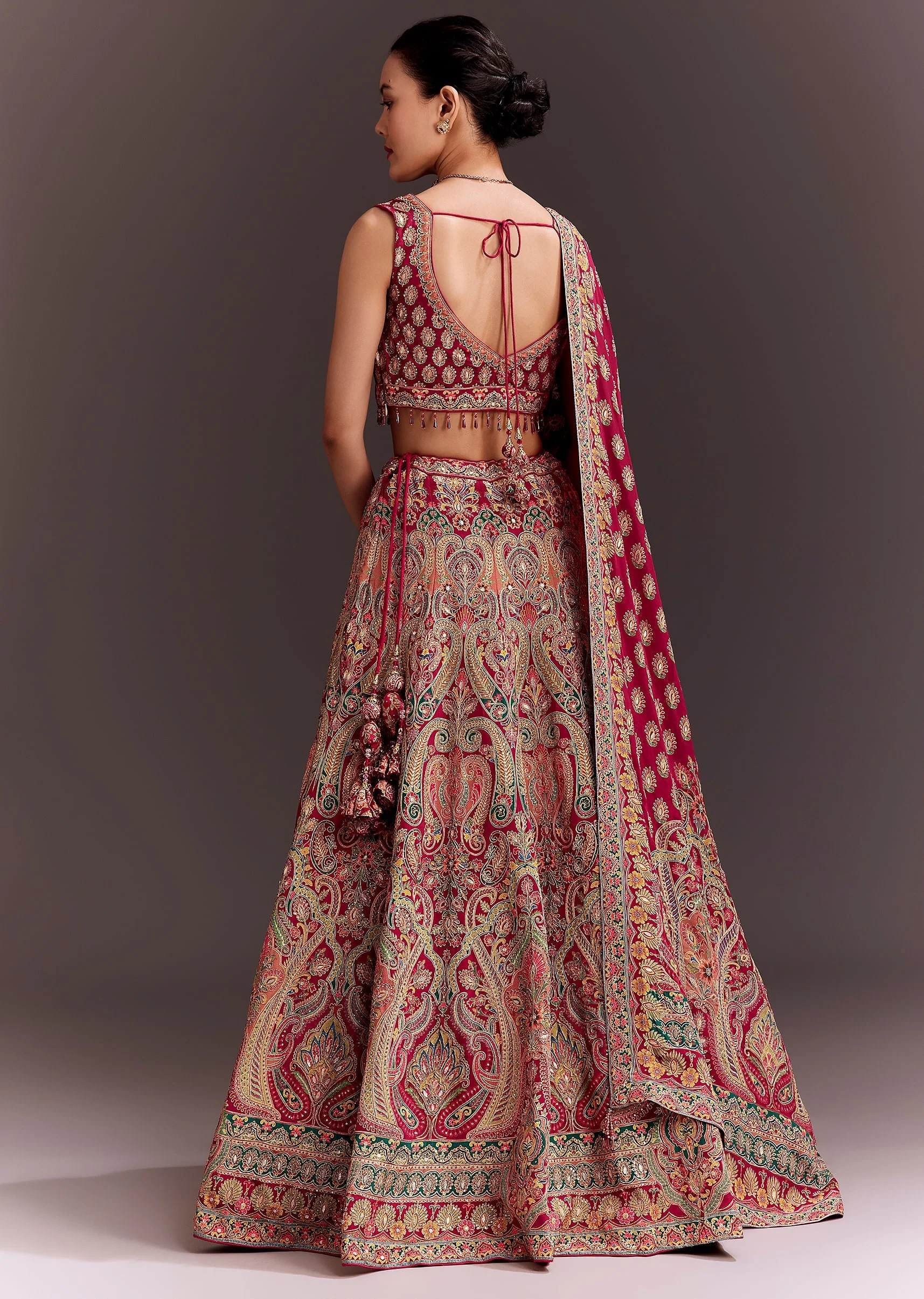Rani Pink Zari Work Lehenga Set - Image 5