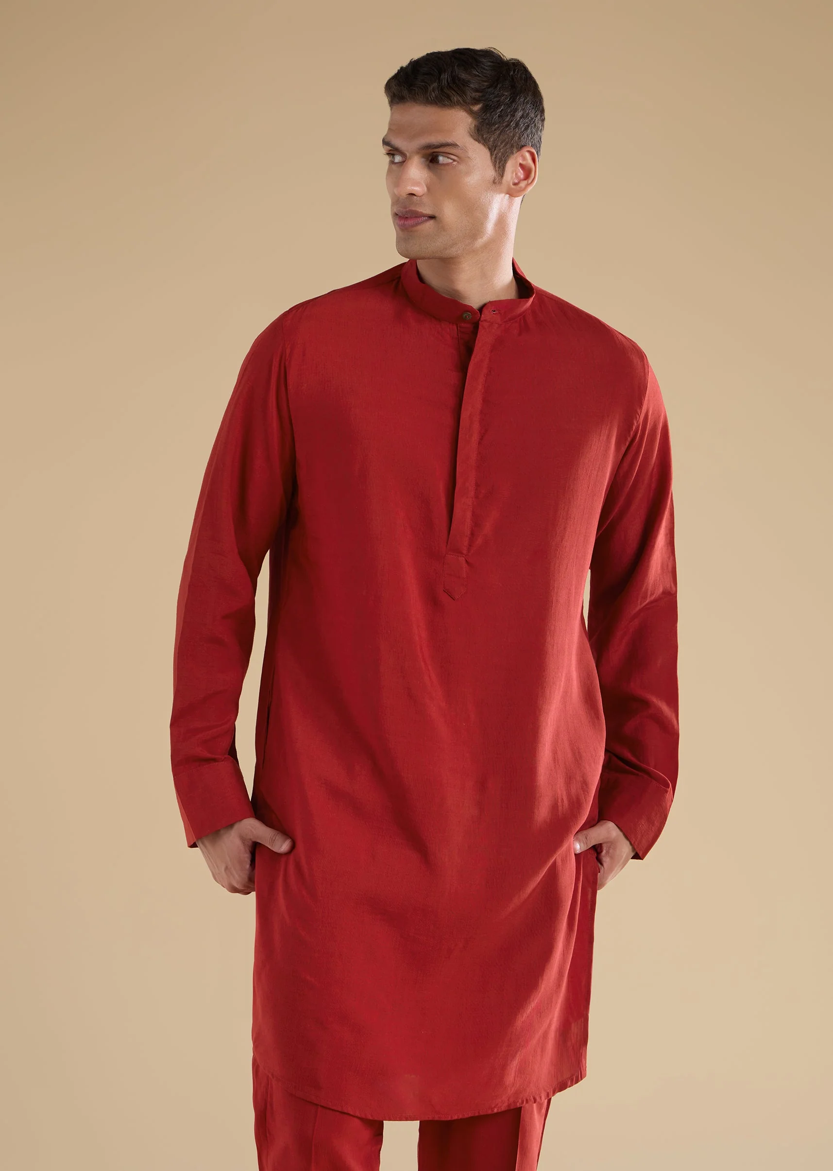 Red Ajrakh Printed Kurta Jacket Set - Image 6