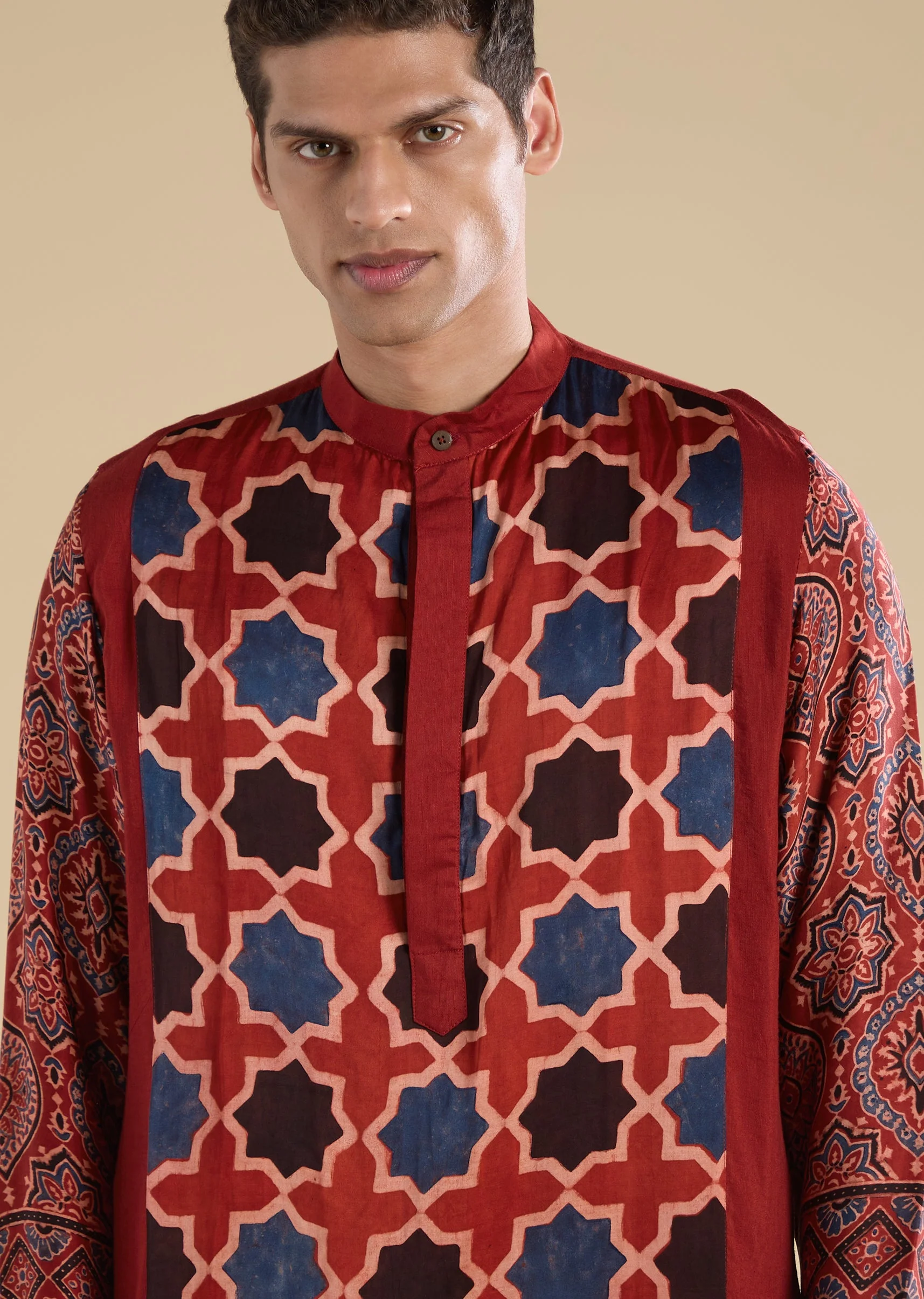 Red Ajrakh Printed Kurta Set - Image 2