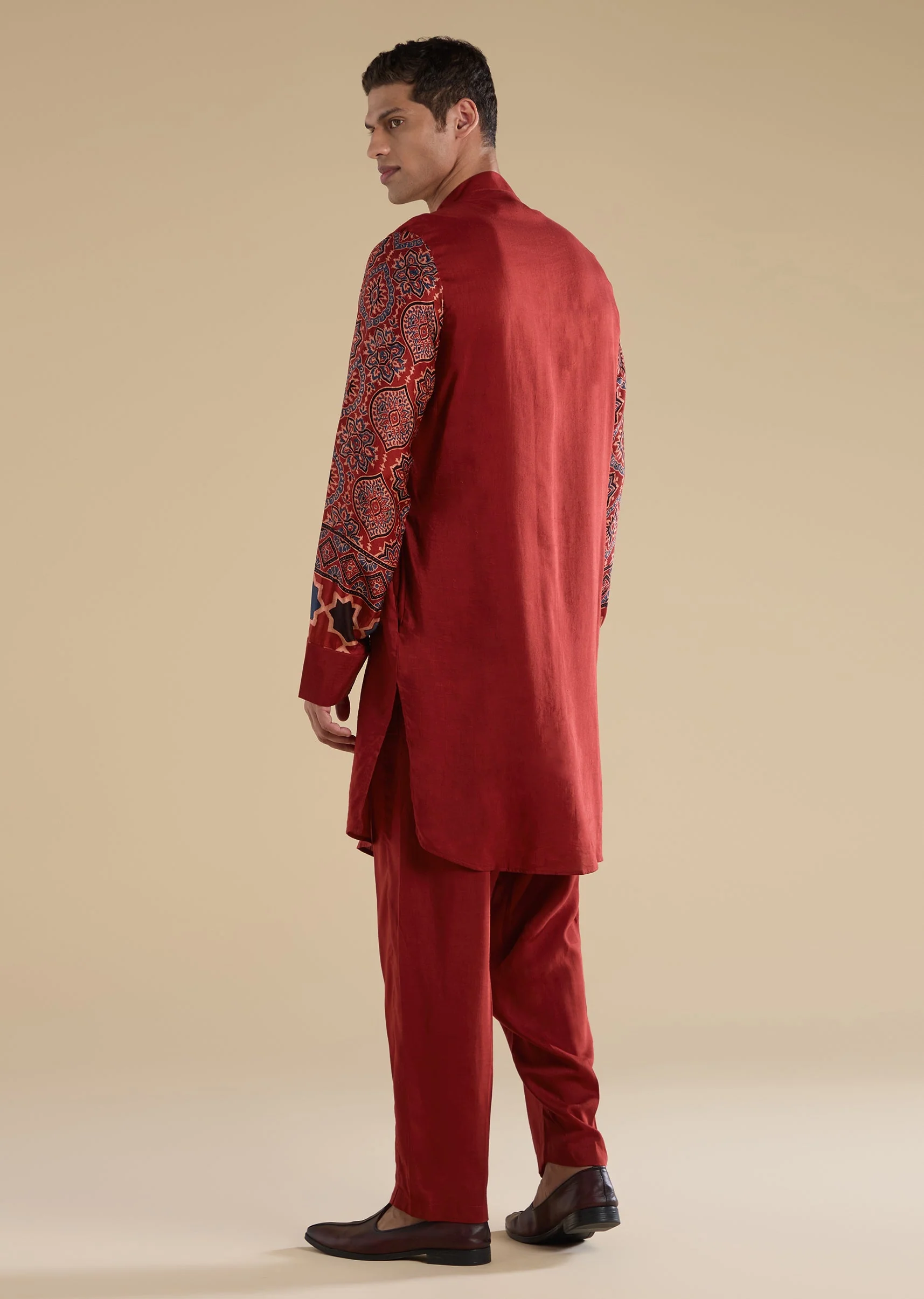Red Ajrakh Printed Kurta Set - Image 5