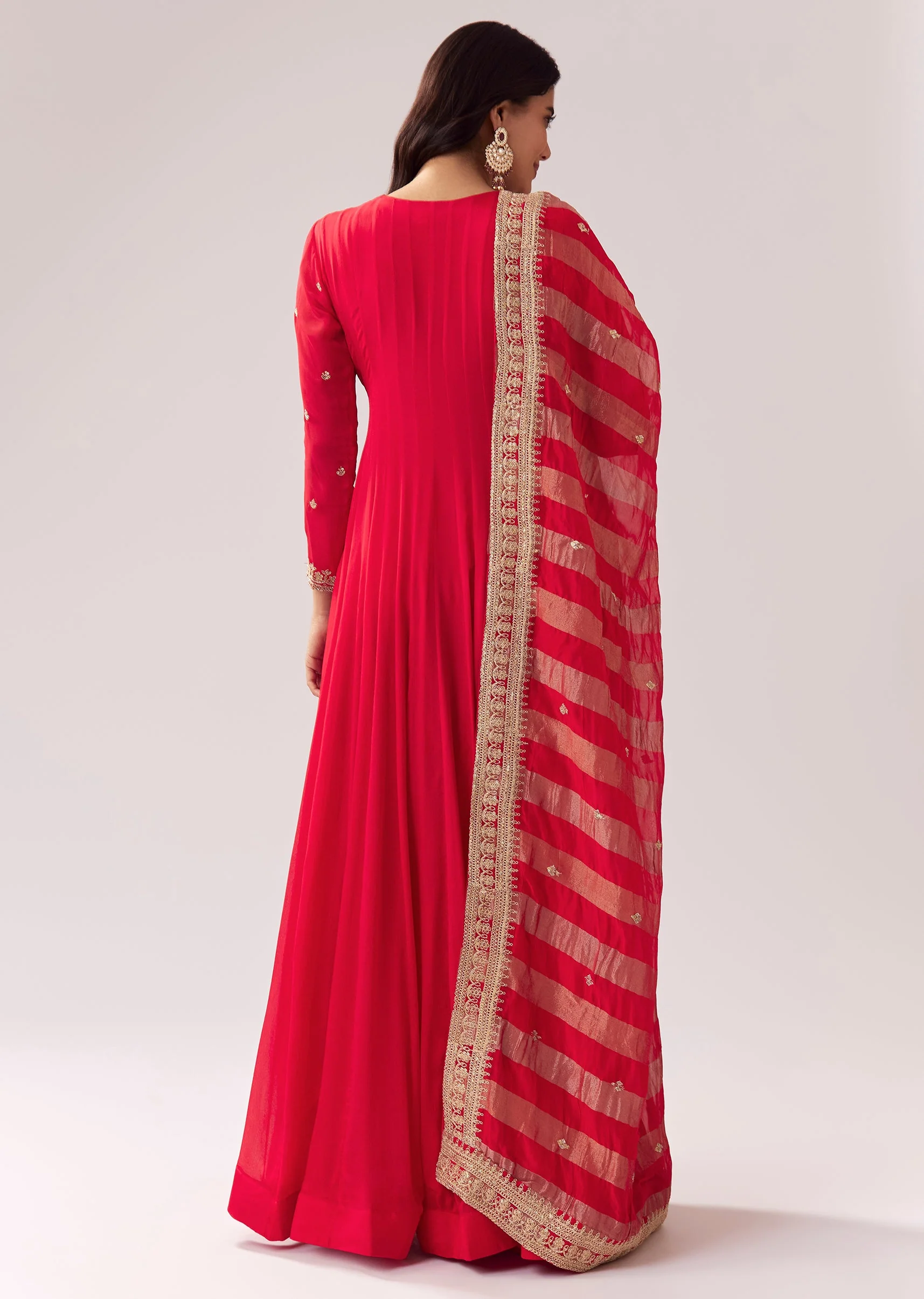 Red Anarkali With Zardozi And Sequins - Image 5