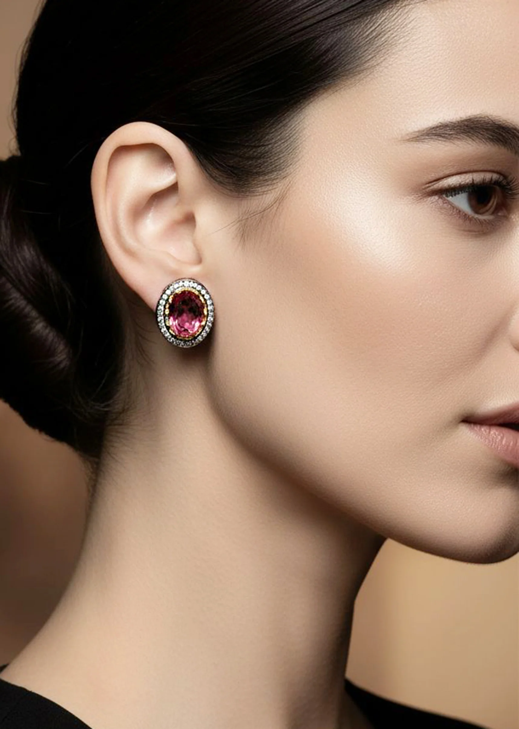 Red and Black Contemporary Earrings with Faux stones and CZ