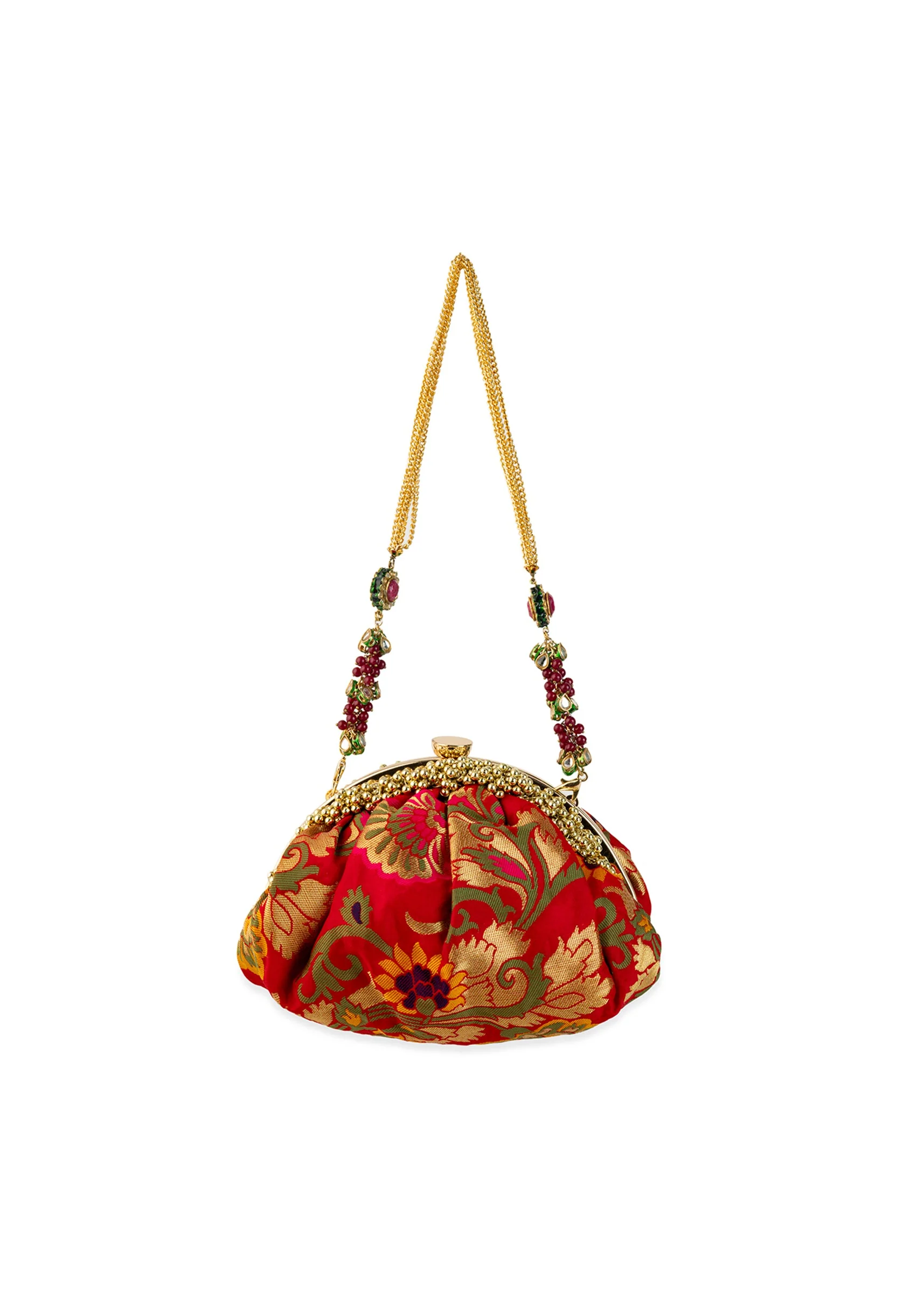 Red and Gold Floral Motif Bag - Image 5