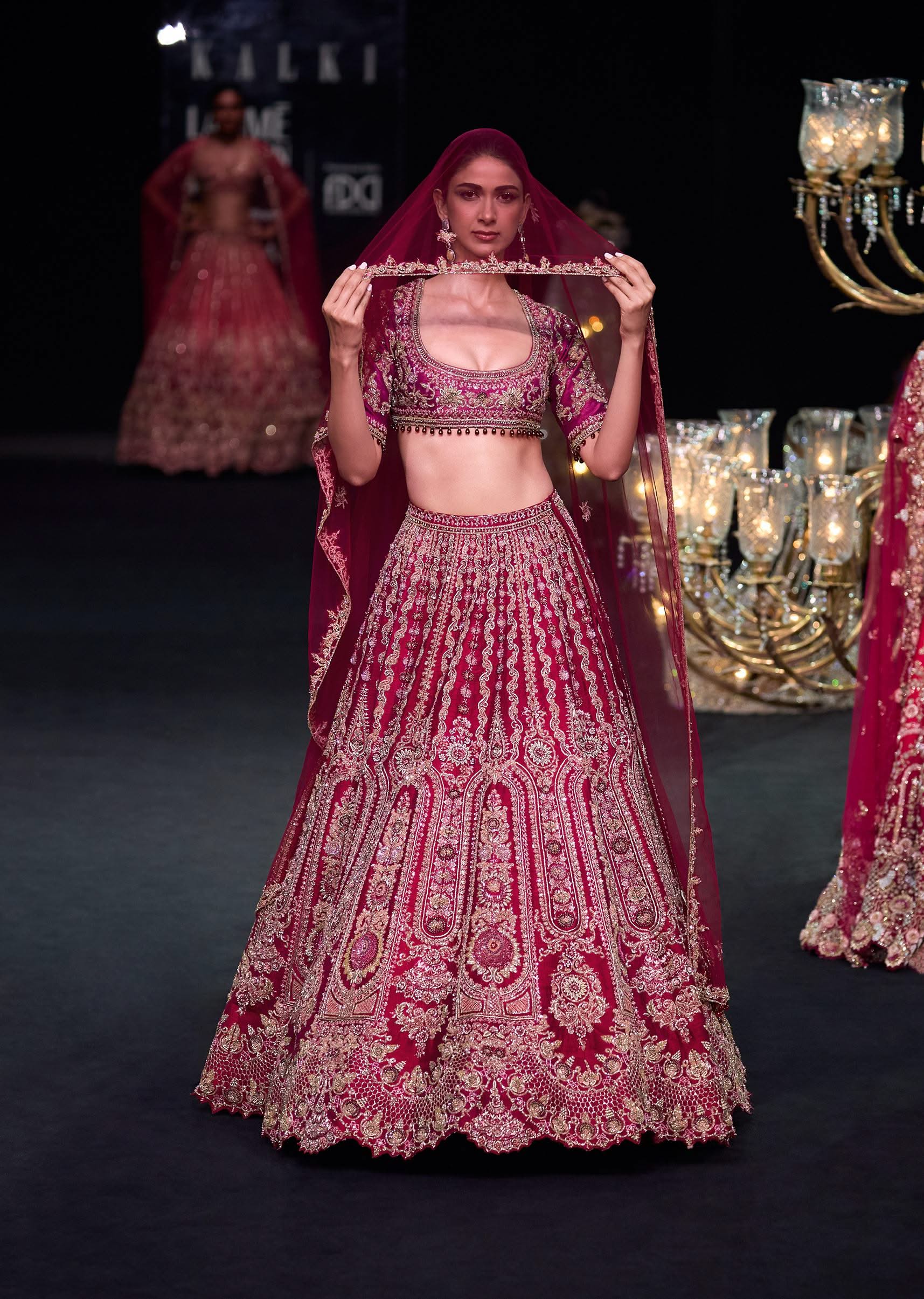 Red Raw Silk Lehenga Set With Cutout Back Velvet Blouse - Image 10