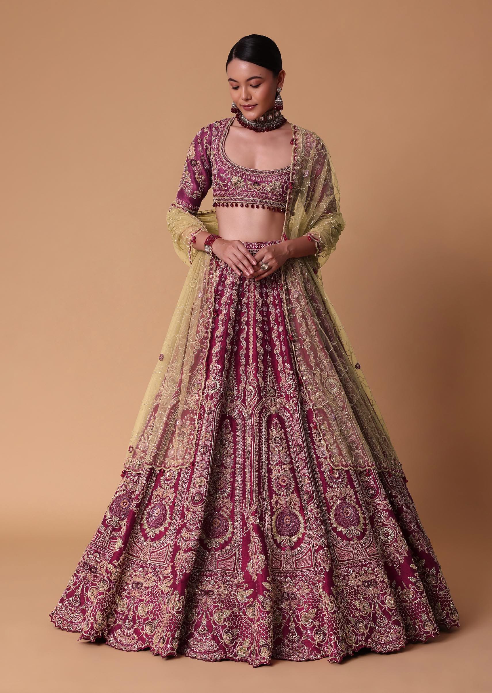 Red Raw Silk Lehenga Set With Cutout Back Velvet Blouse - Image 7