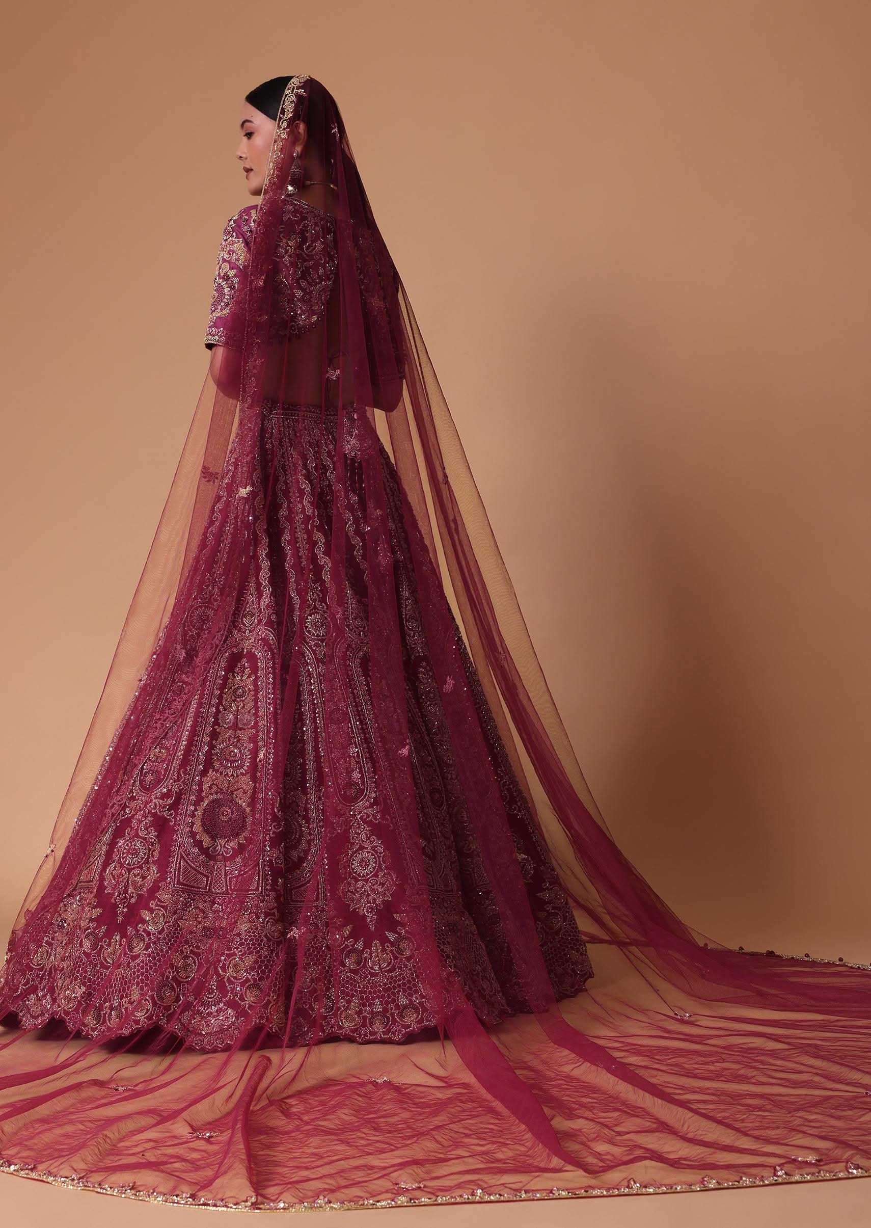 Red Raw Silk Lehenga Set With Cutout Back Velvet Blouse - Image 8