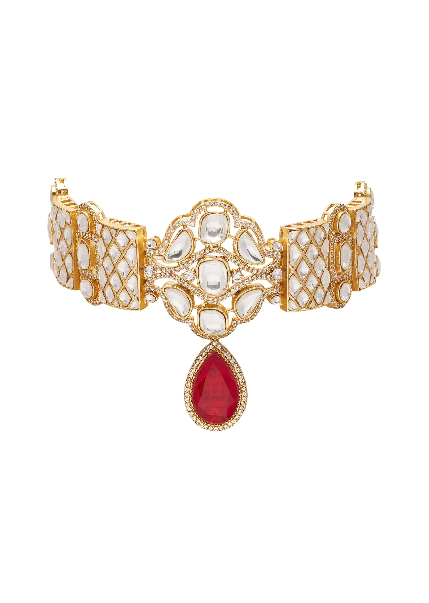 Red And Gold Teardrop Pendant Necklace Set - Image 3