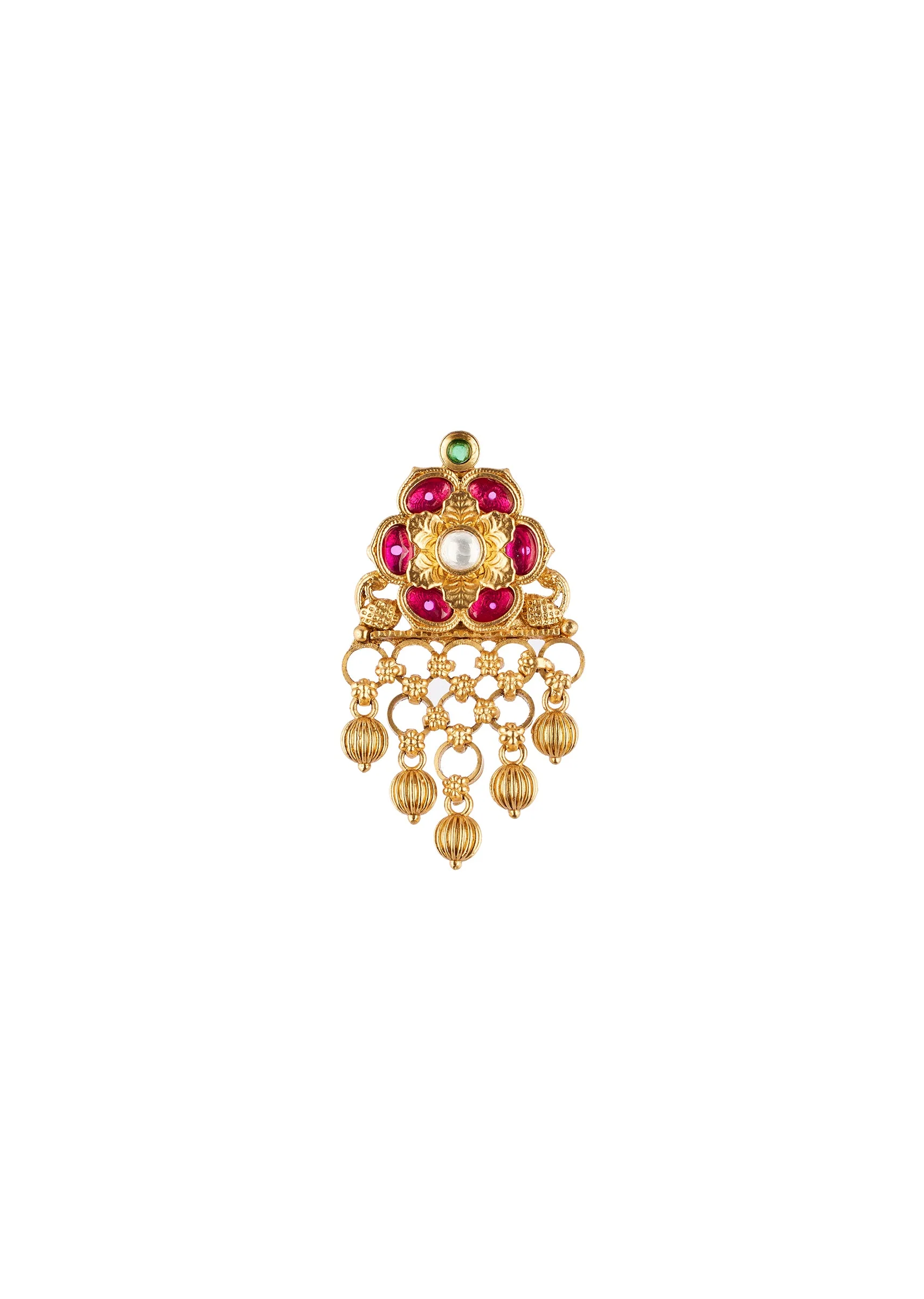 Red and Gold Traditional Kundan Polki Rajwadi Necklace Set - Image 4