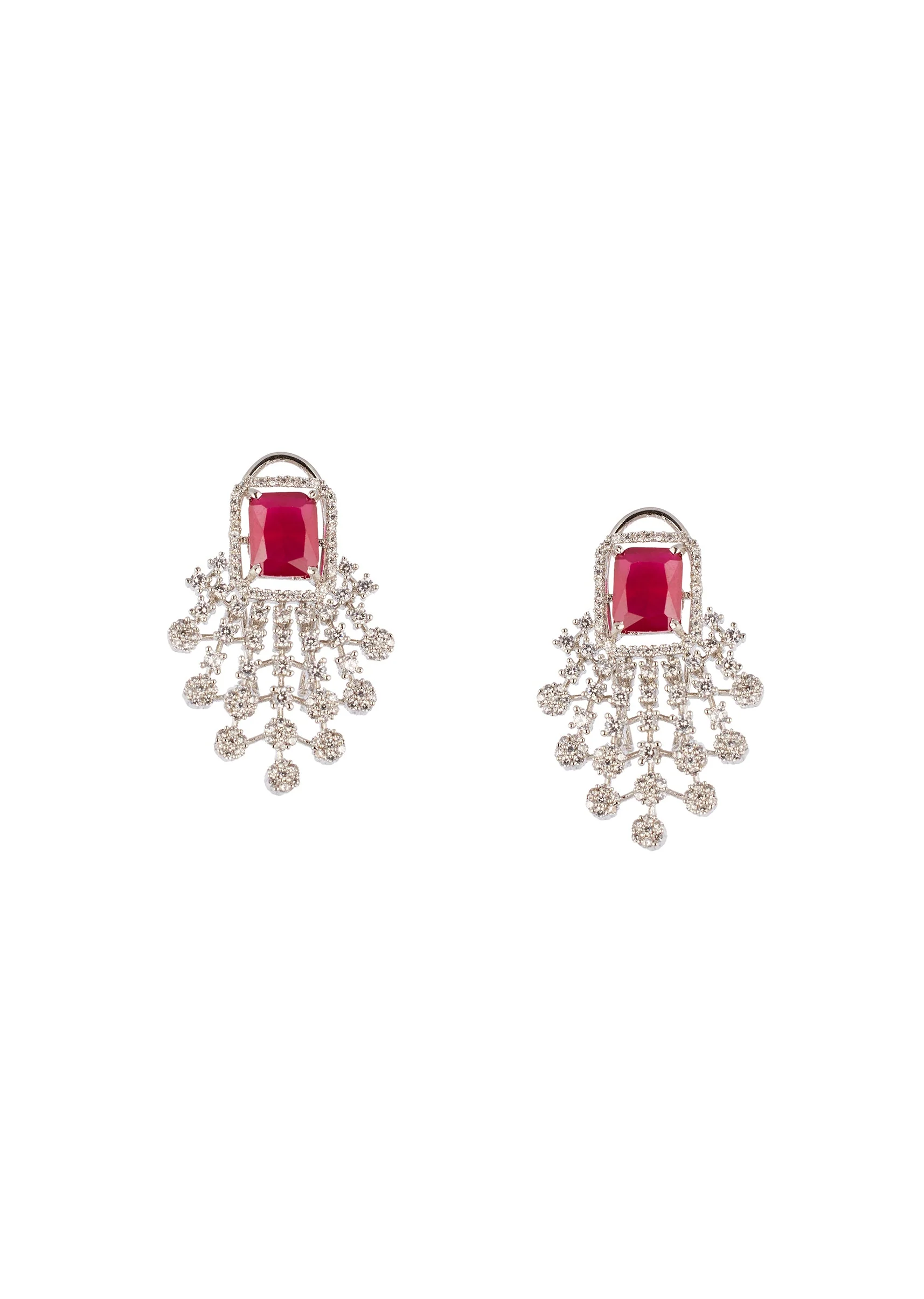 Red and Silver Anti Tarnish Rhodium Plated Necklace Set with CZ Diamond - Image 3