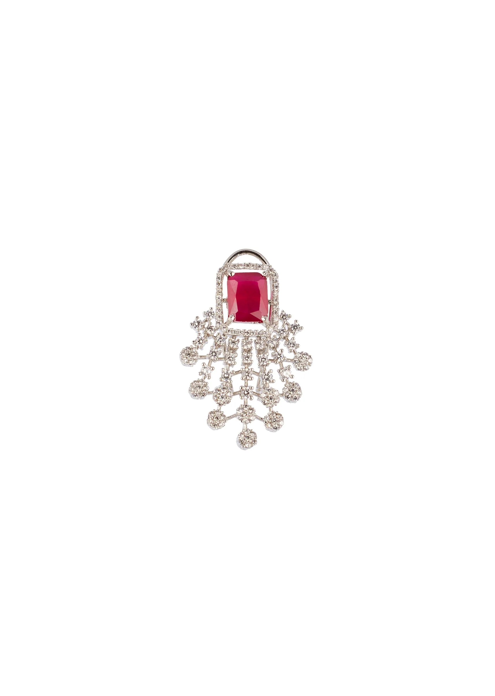 Red and Silver Anti Tarnish Rhodium Plated Necklace Set with CZ Diamond - Image 4