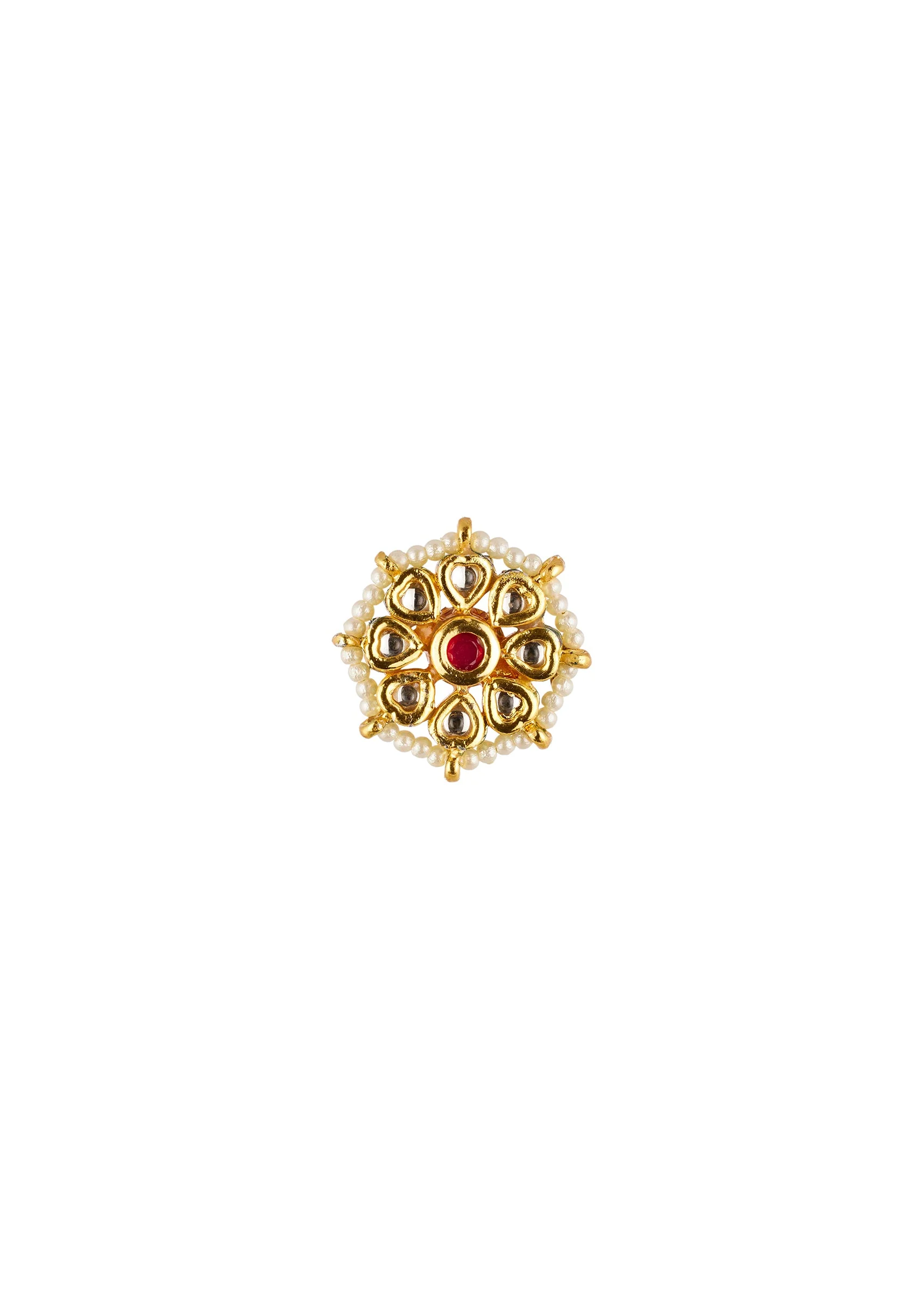 Red and White Traditional Necklace Set in Kundan and Polki - Image 4