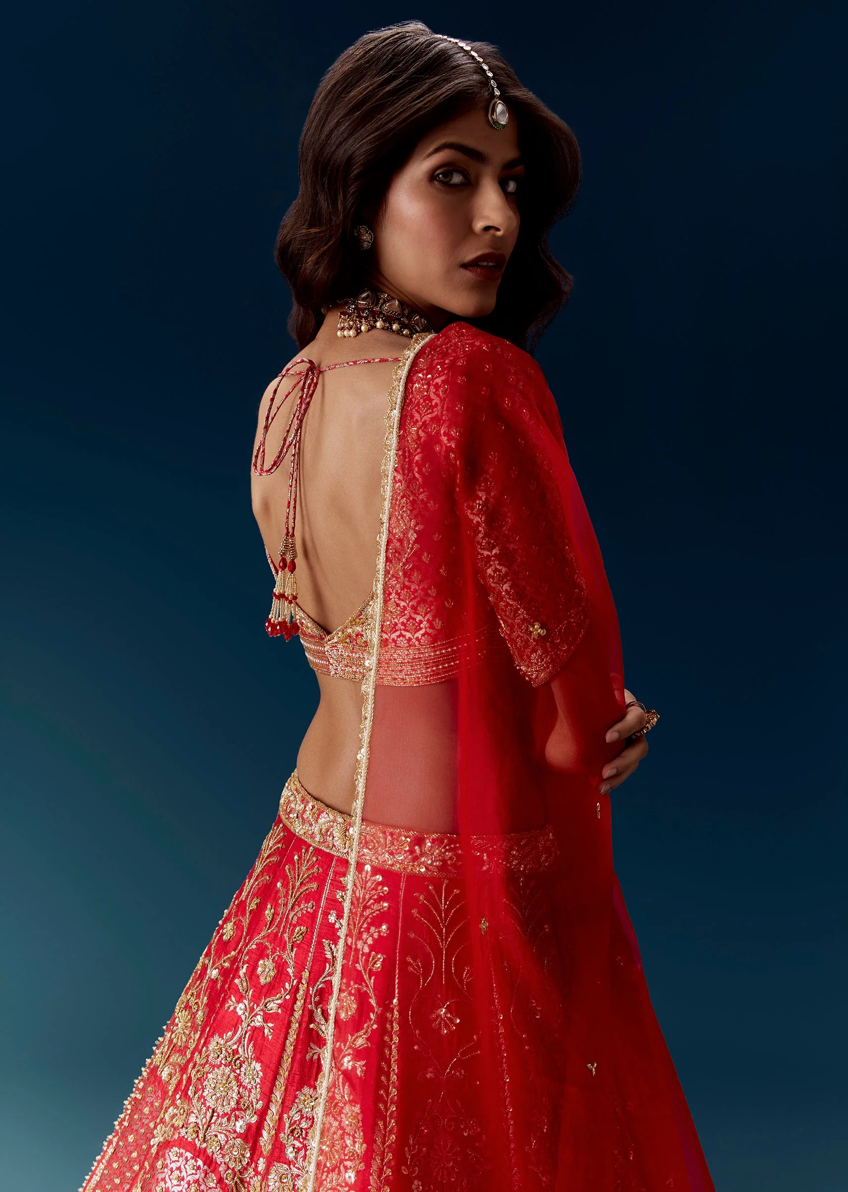 Red Banarasi Embroidered Bridal Lehenga And Dupattas - Image 6