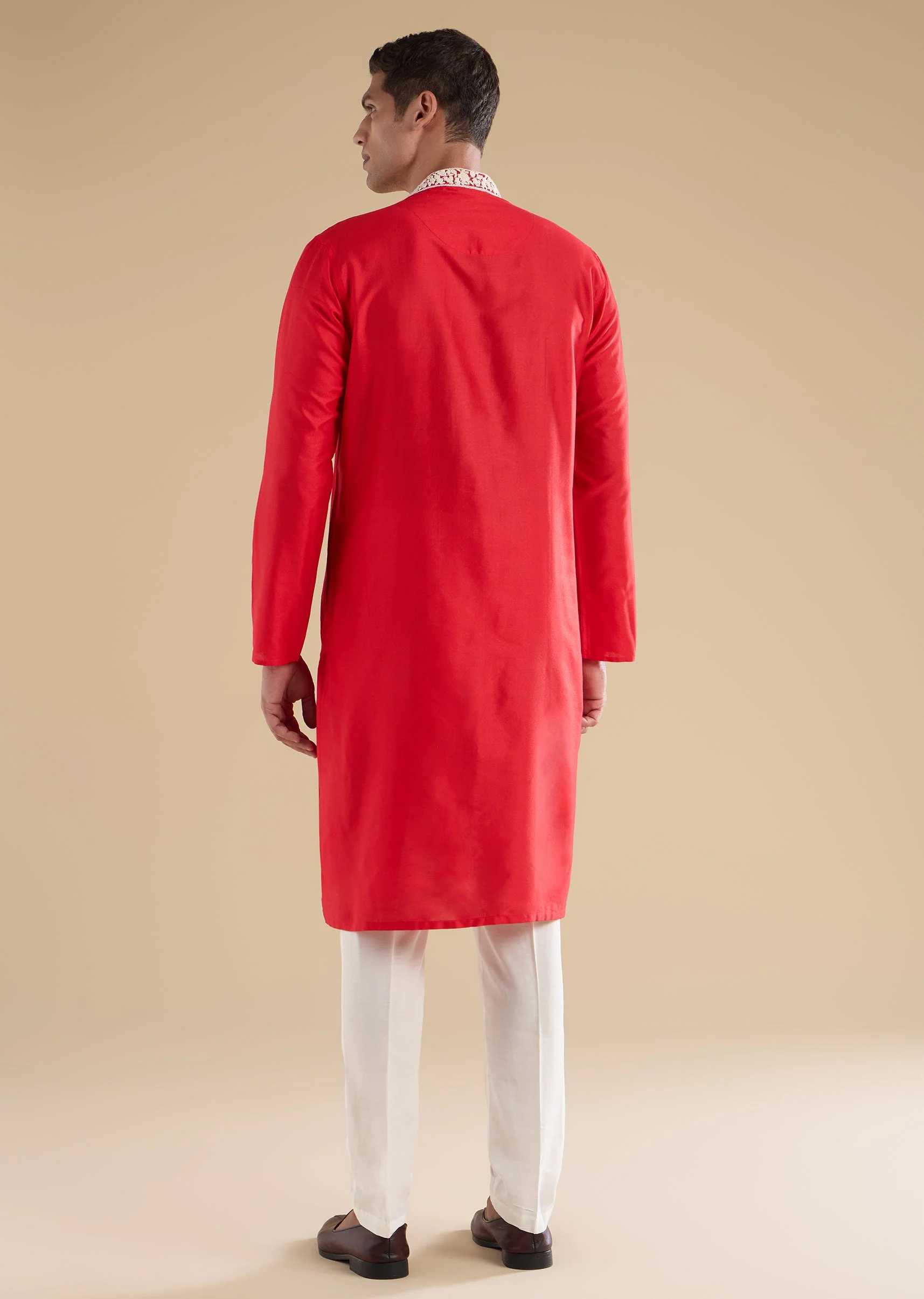 Red Banarasi Silk Embroidered Kurta Set - Image 5