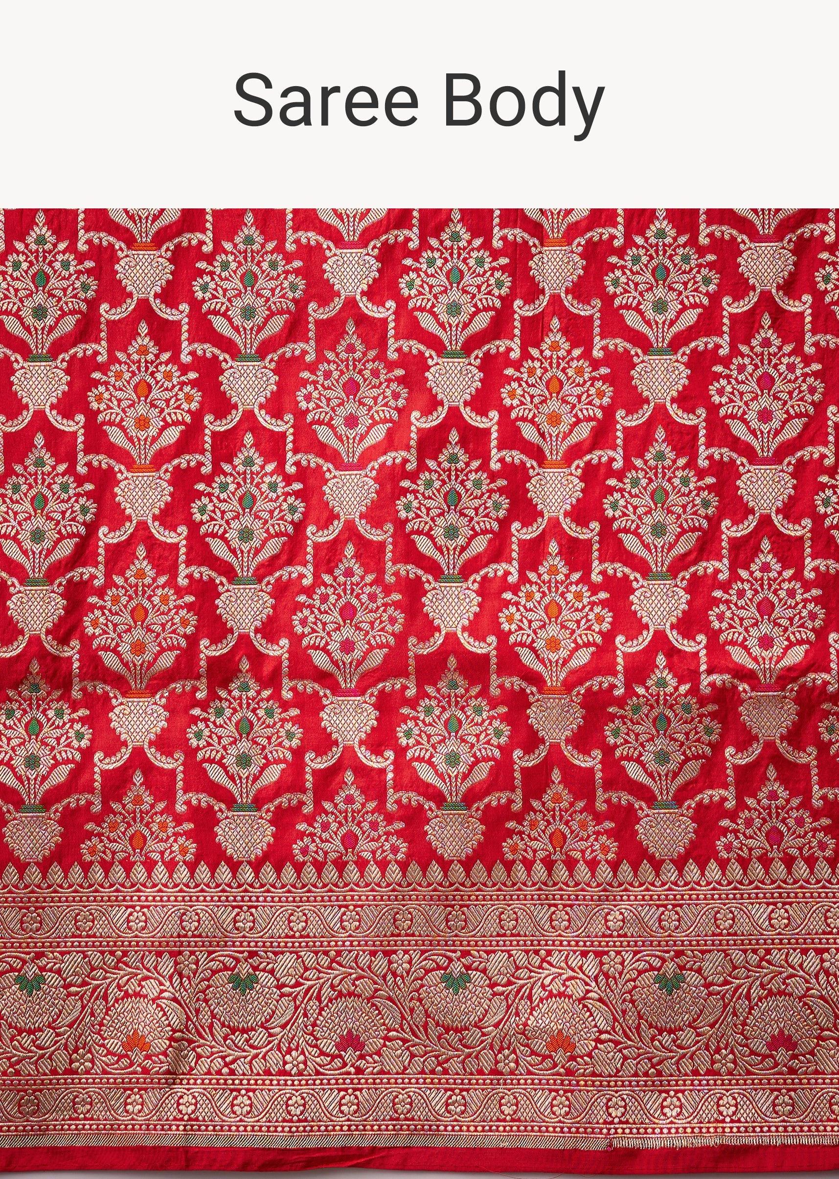Red Banarasi Silk Saree with Unstitched Blouse - Image 9