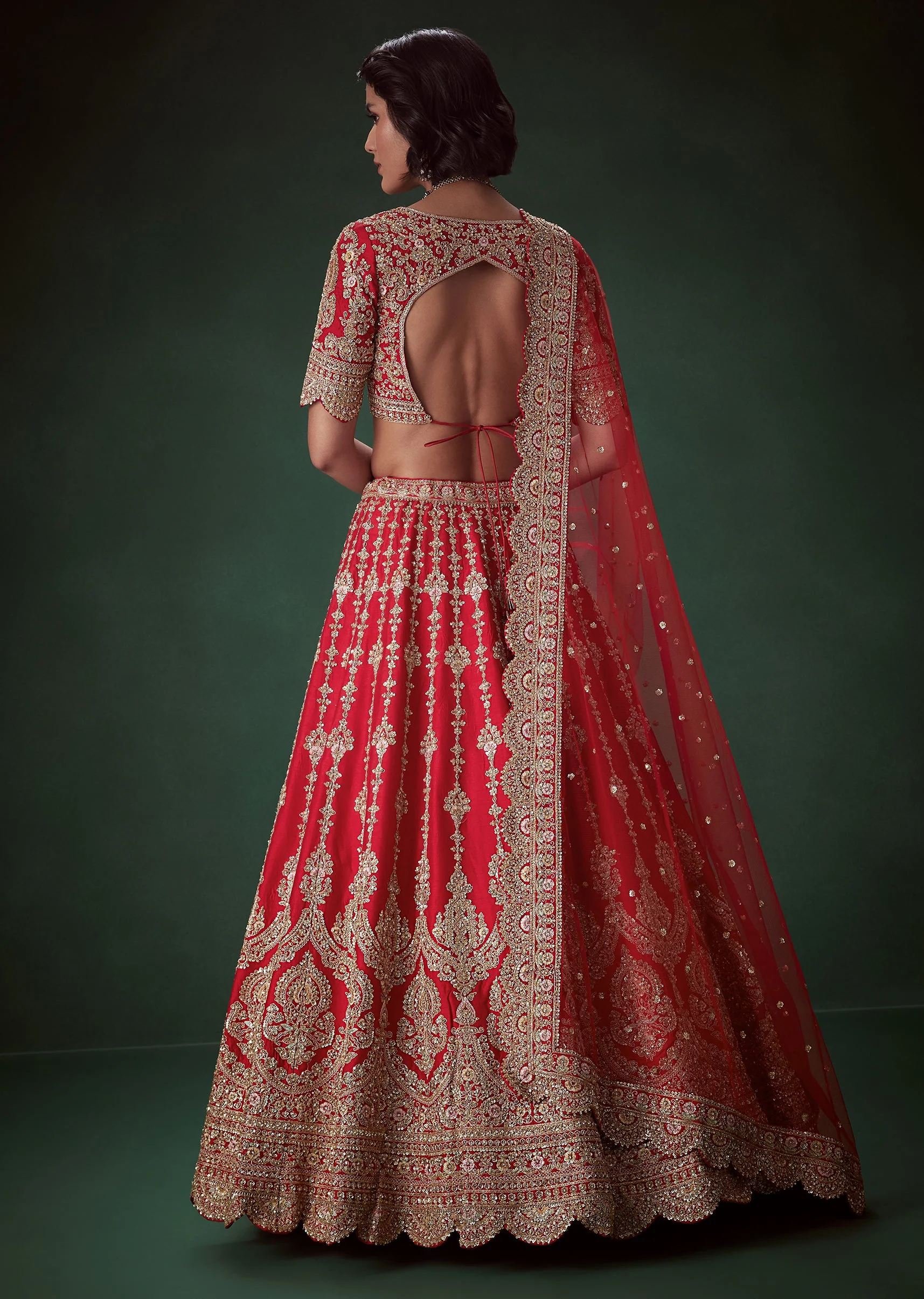 Red Bead Embellished Bridal Lehenga Set - Image 2