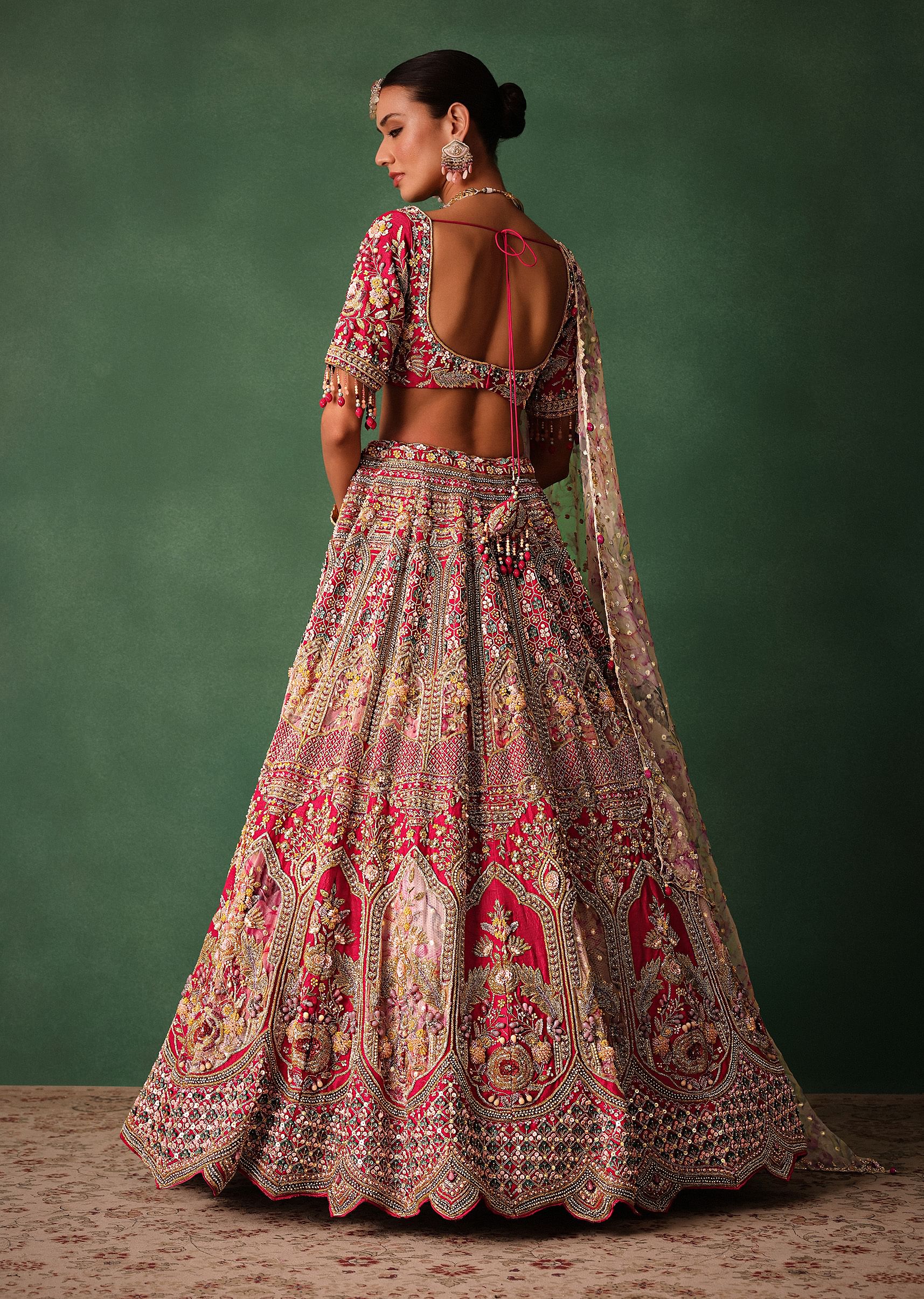 Red Bridal Hand Work Lehenga With Blouse And Dupatta - Image 5