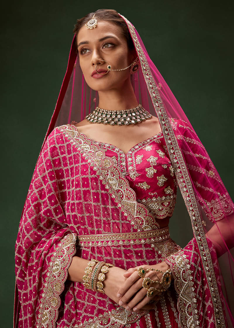 Red Bridal Lehenga Set With Heavy Zari Embroidery And Dual Dupattas - Image 3