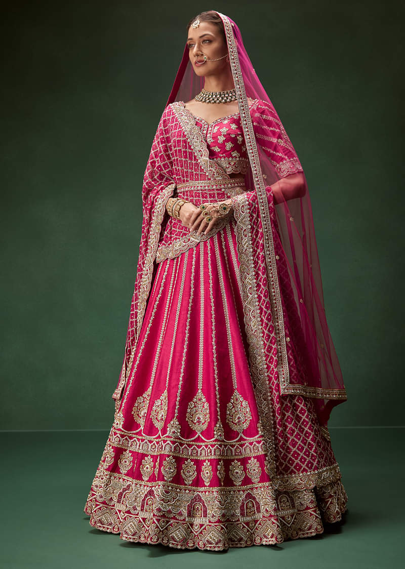 Red Bridal Lehenga Set With Heavy Zari Embroidery And Dual Dupattas - Image 4
