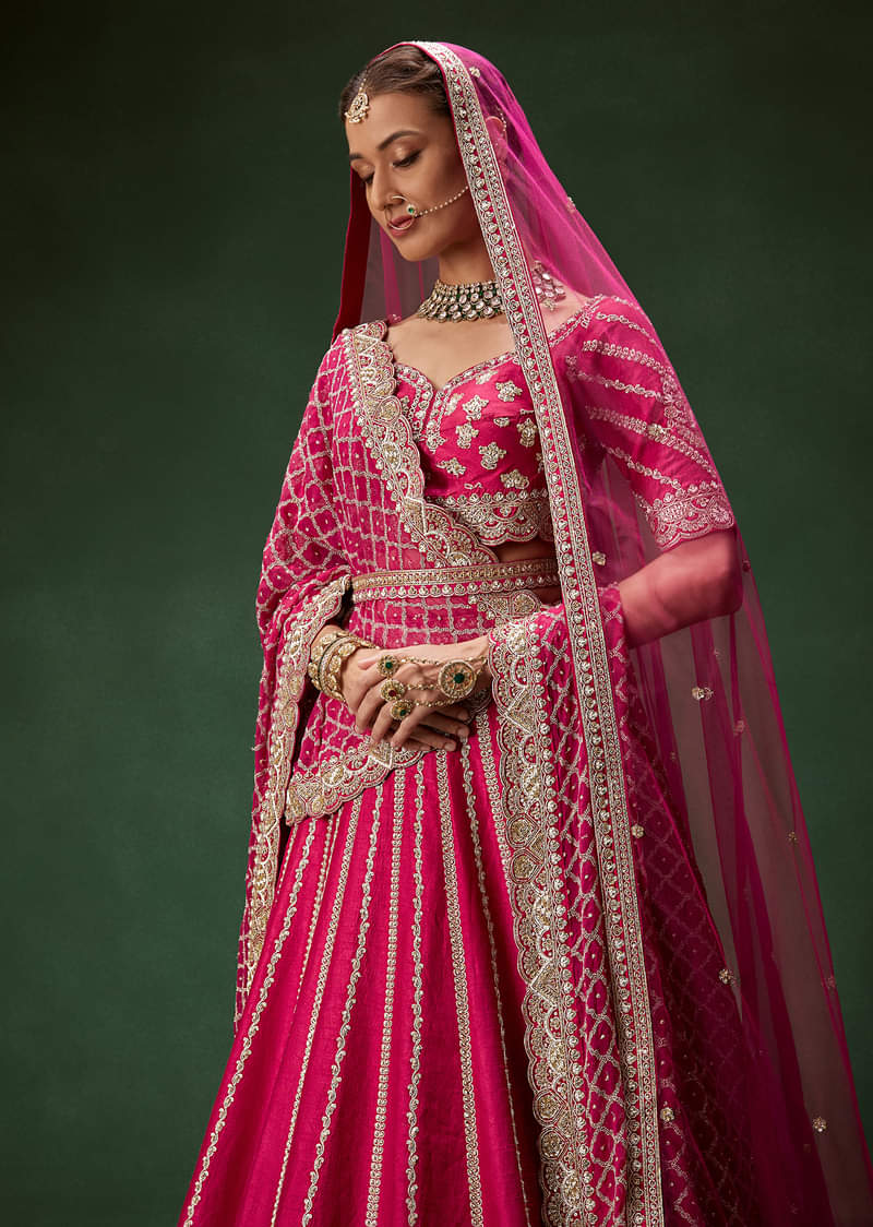 Red Bridal Lehenga Set With Heavy Zari Embroidery And Dual Dupattas - Image 5