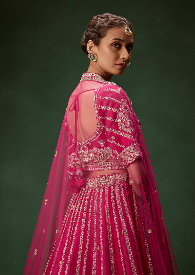 Red Bridal Lehenga Set With Heavy Zari Embroidery And Dual Dupattas - Image 6