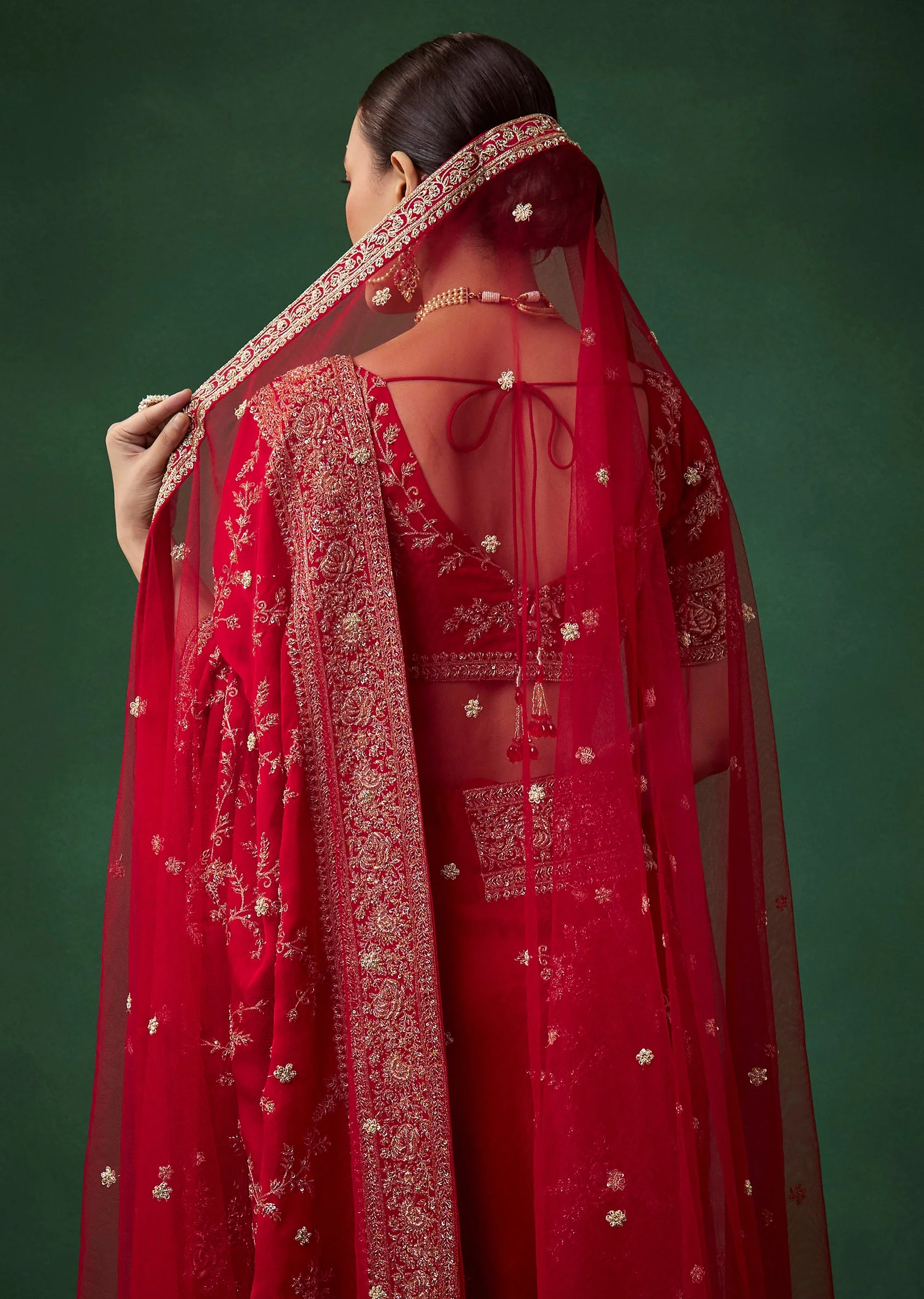 Red Bridal Soft Silk Embroidered Saree with Unstitched Blouse - Image 6
