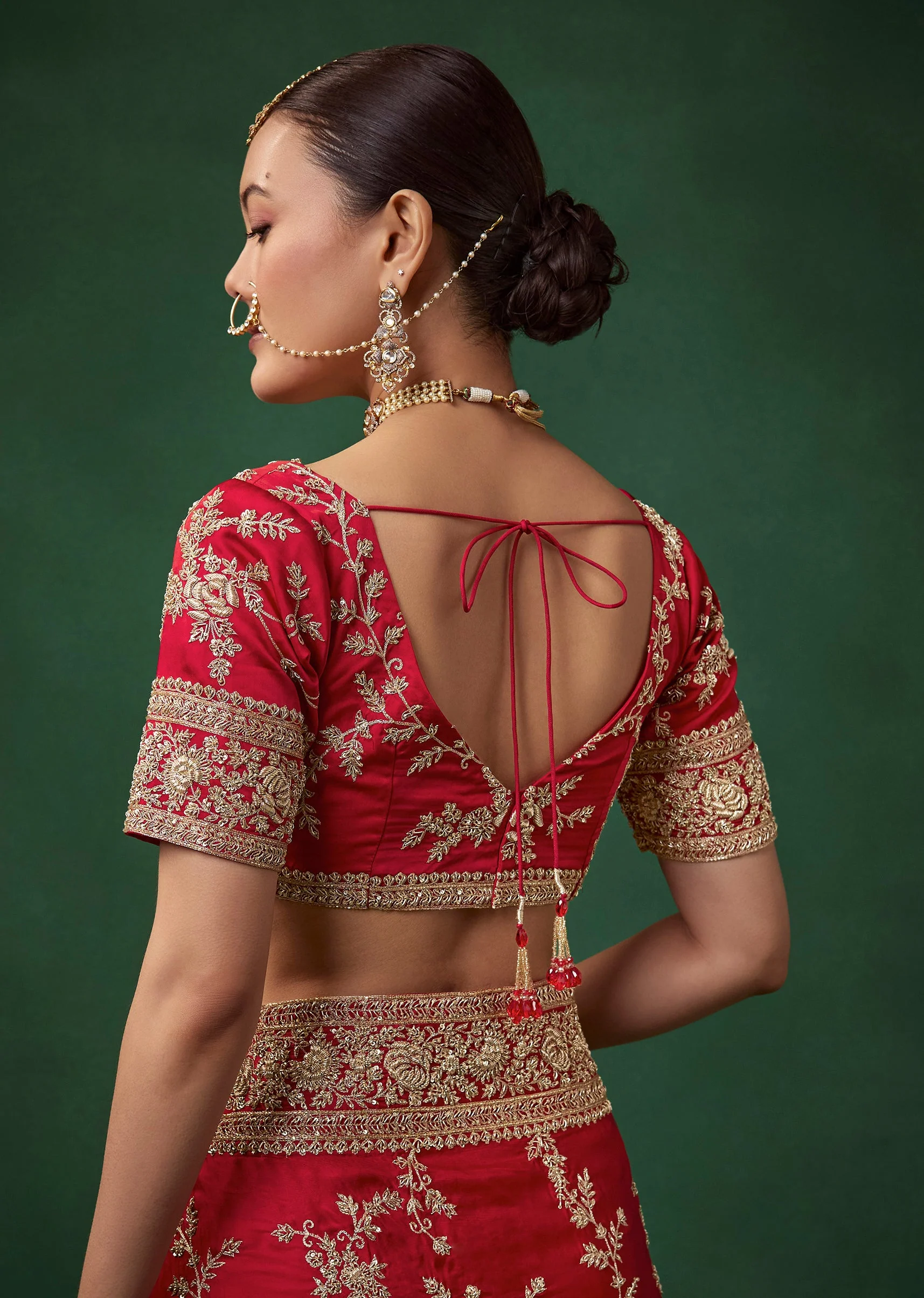 Red Bridal Soft Silk Embroidered Saree with Unstitched Blouse - Image 8