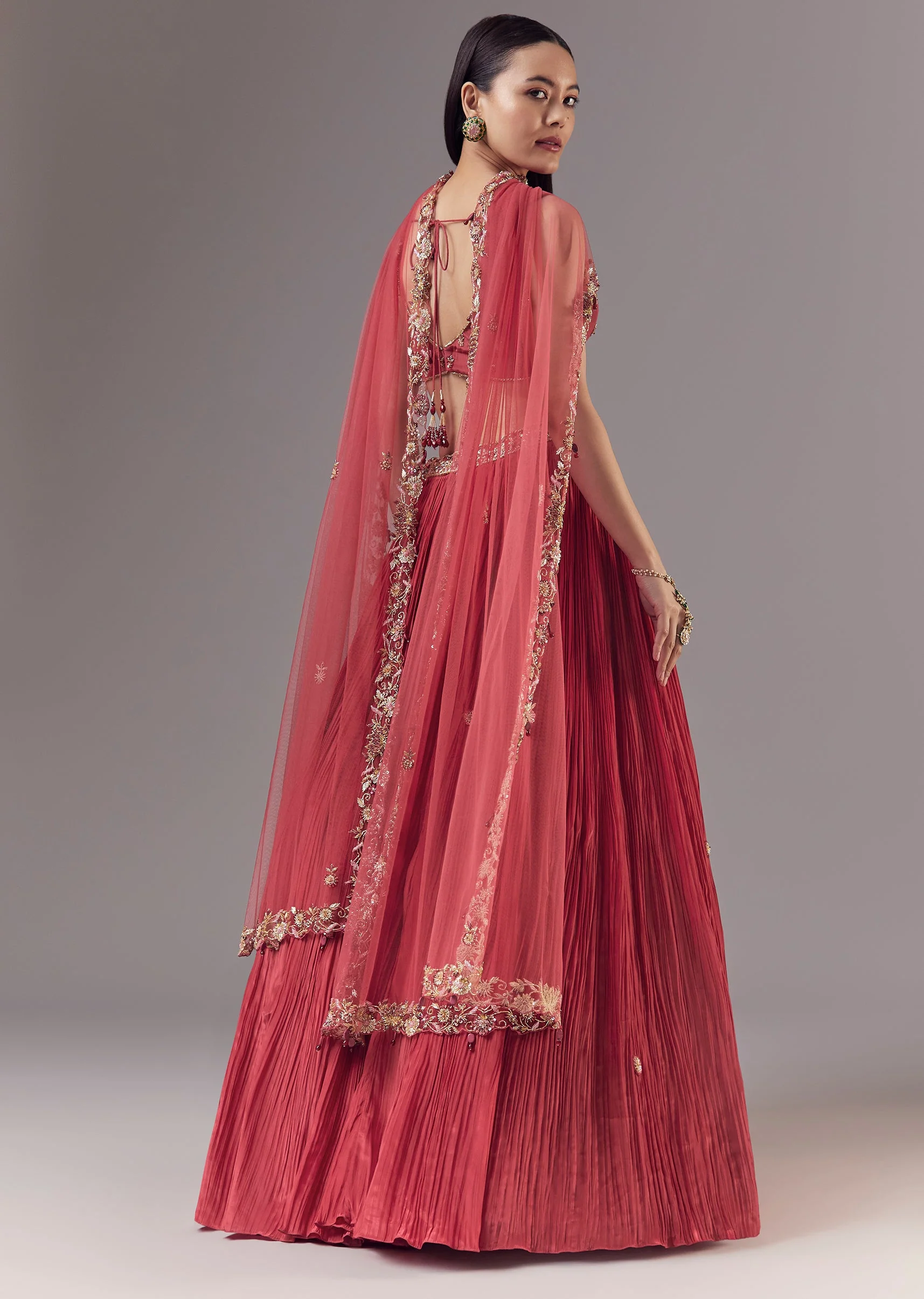 Red Bridesmaid Lehenga Set with Sequin Work - Image 2