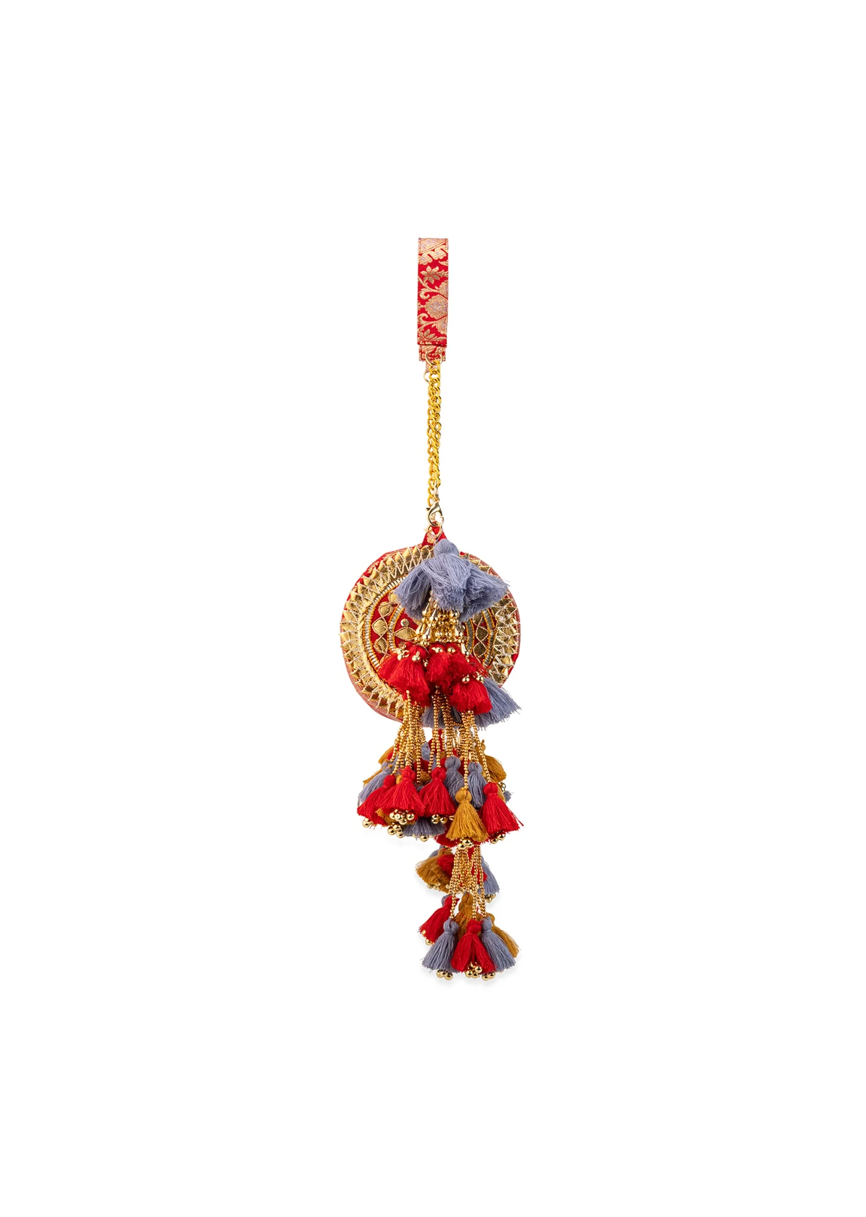 Red Brocade Floral Motif Bag with Tassel - Image 4