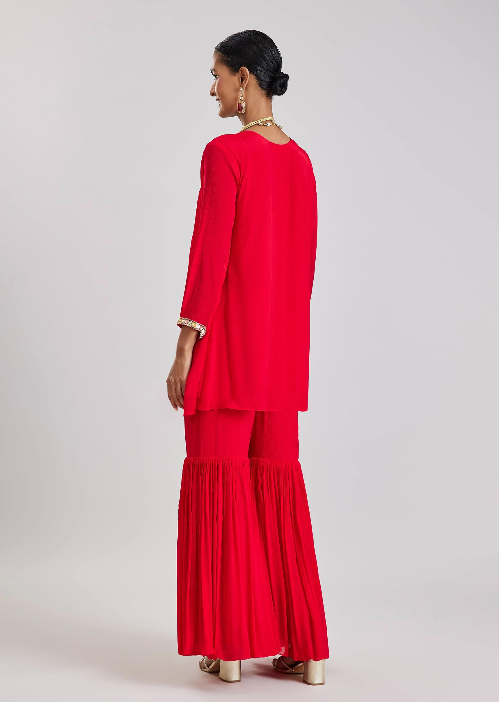 Red Cape Style Top And Sharara Set - Image 5