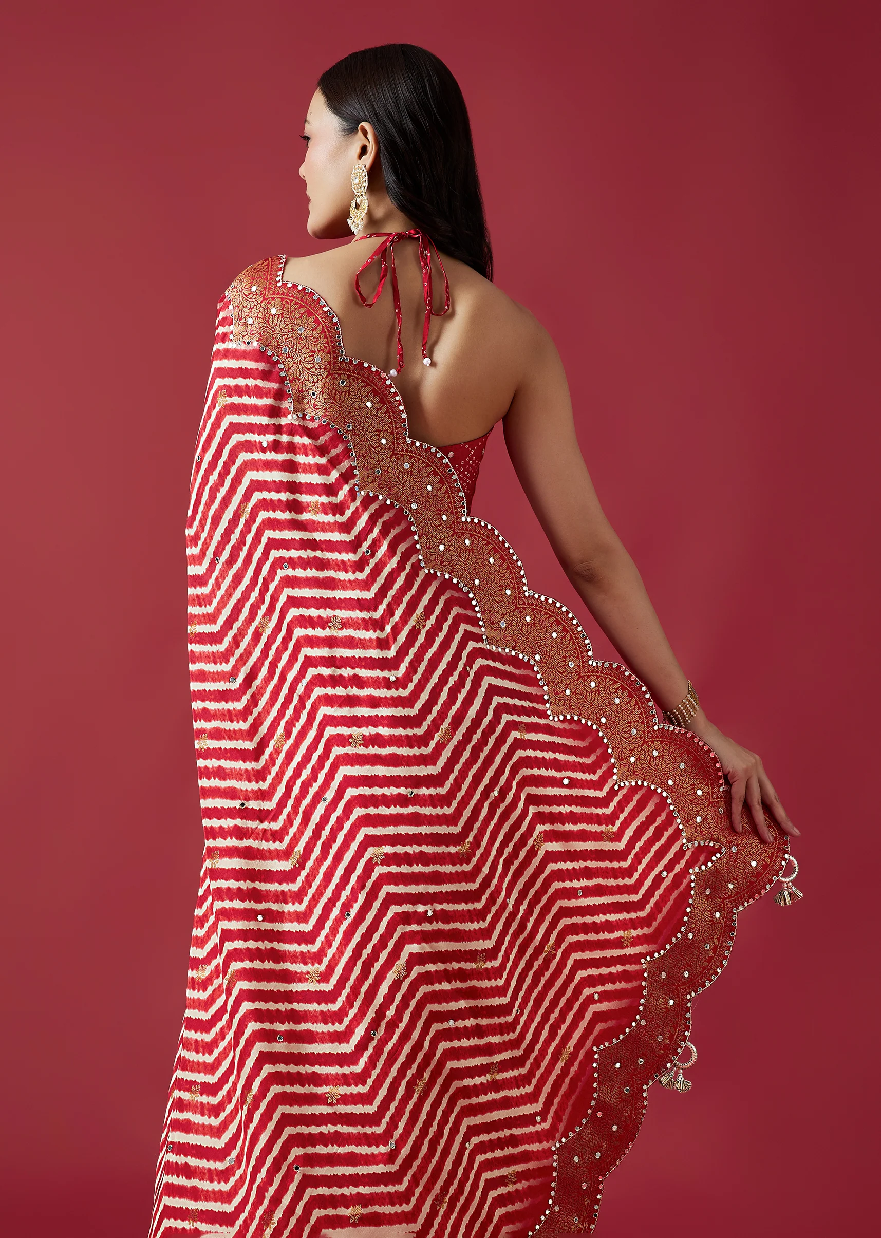 Red Celebration Duo – Printed Saree For Her And Kurta Set For Him - Image 6
