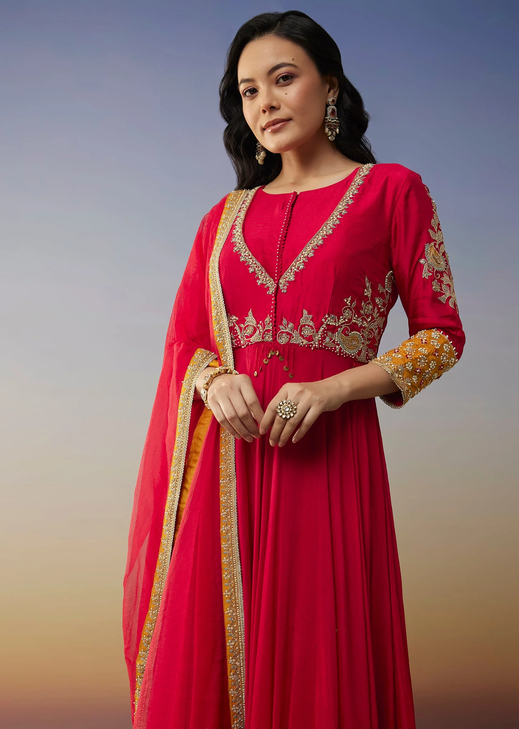 Red Chanderi Anarkali Suit with Zari Moti Work - Image 4