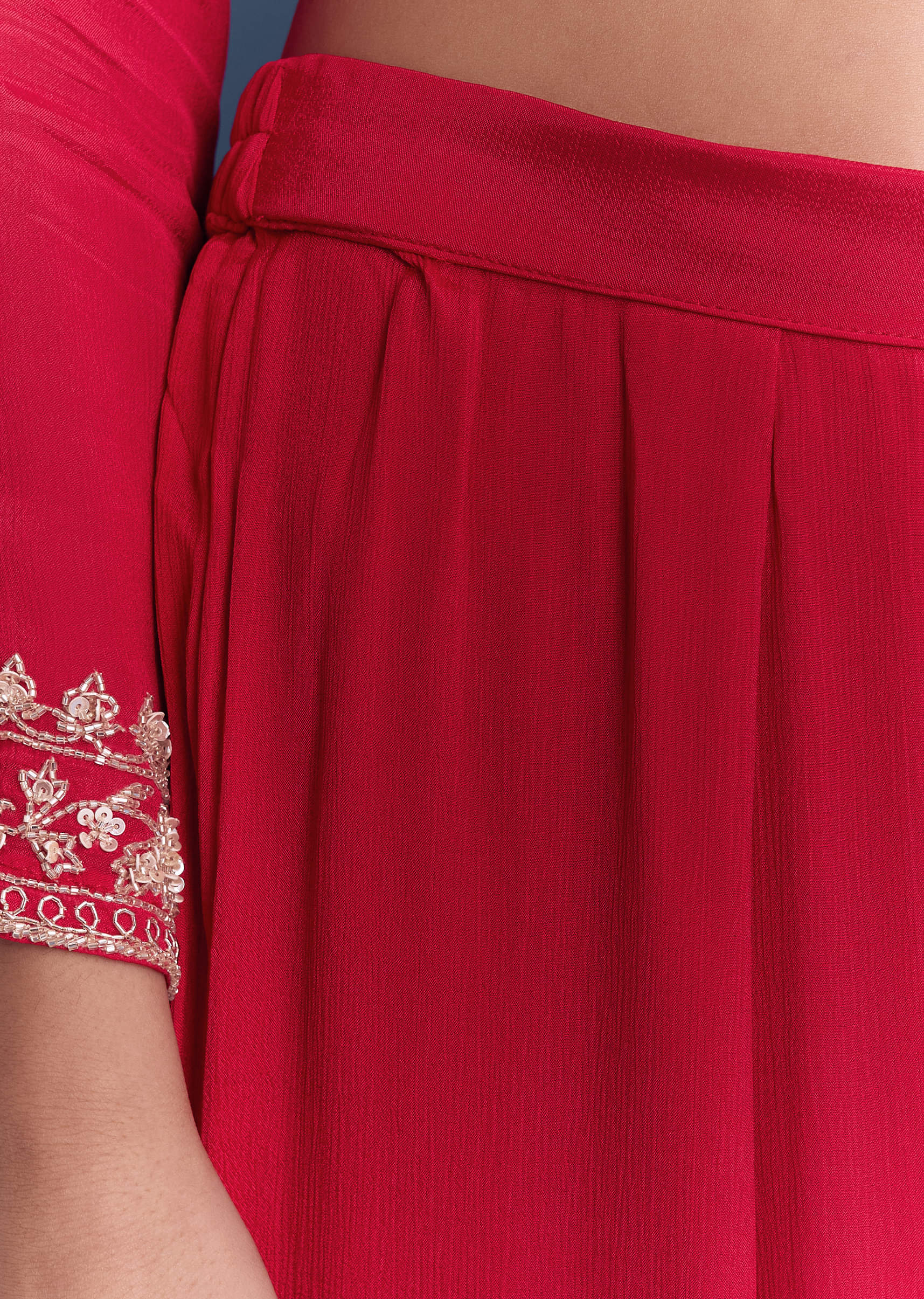 Red Chinon Sharara Suit With Cutdana And Sequins Embroidery - Image 6