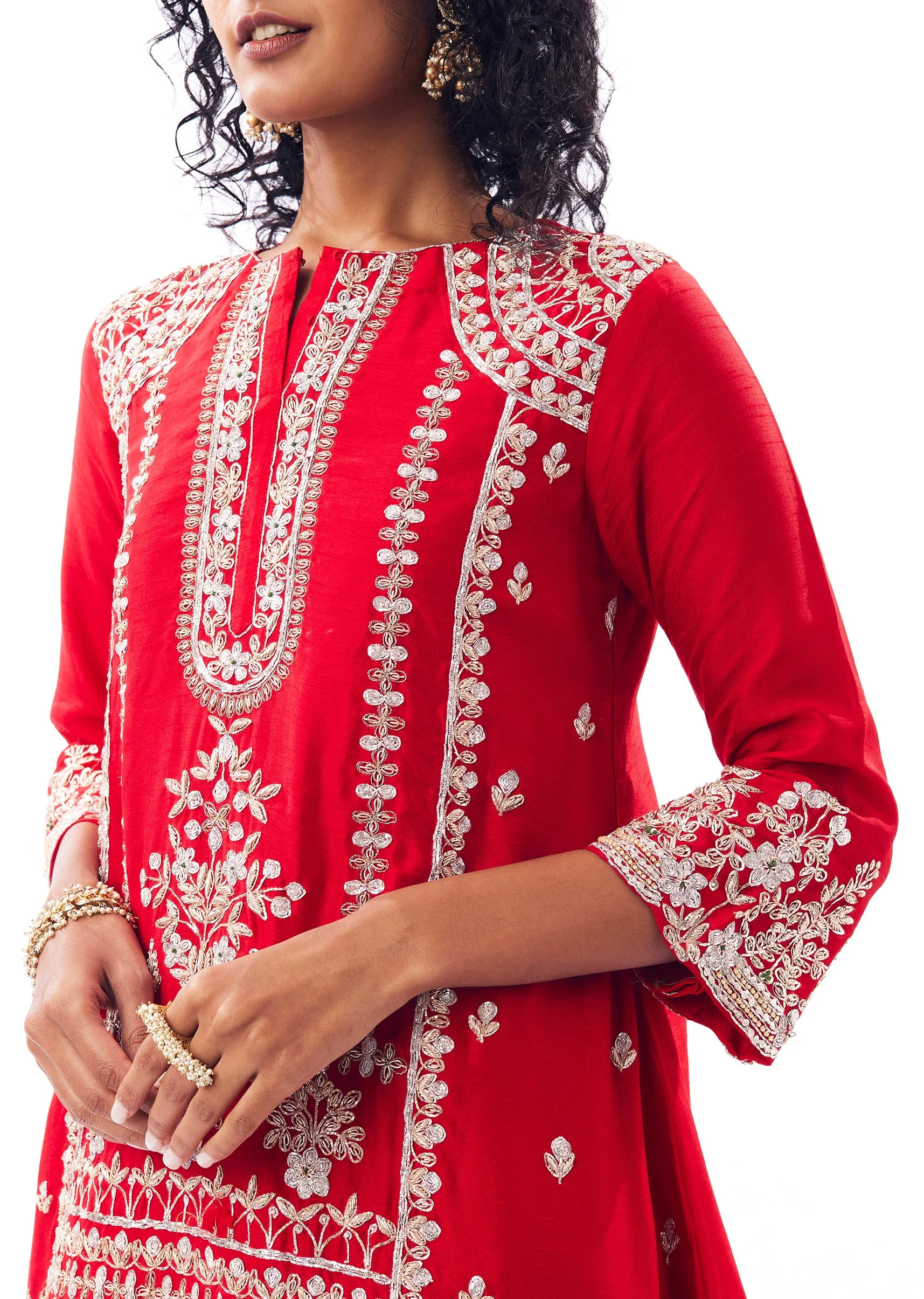 Red Coord Set With Zardosi Gotta Detailing - Image 2