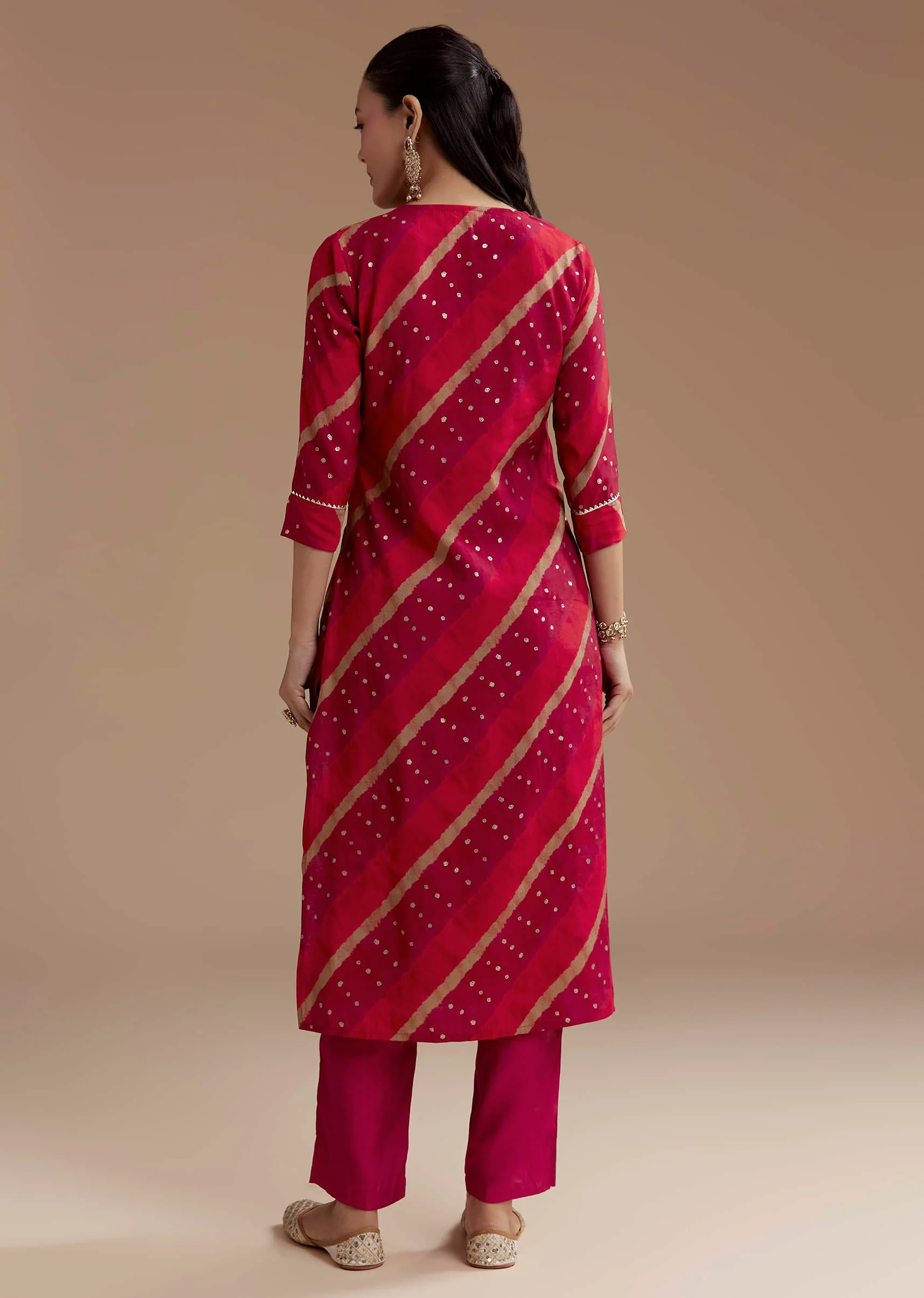 Red Cotton Silk Foil Mirror Kurta Set - Image 5